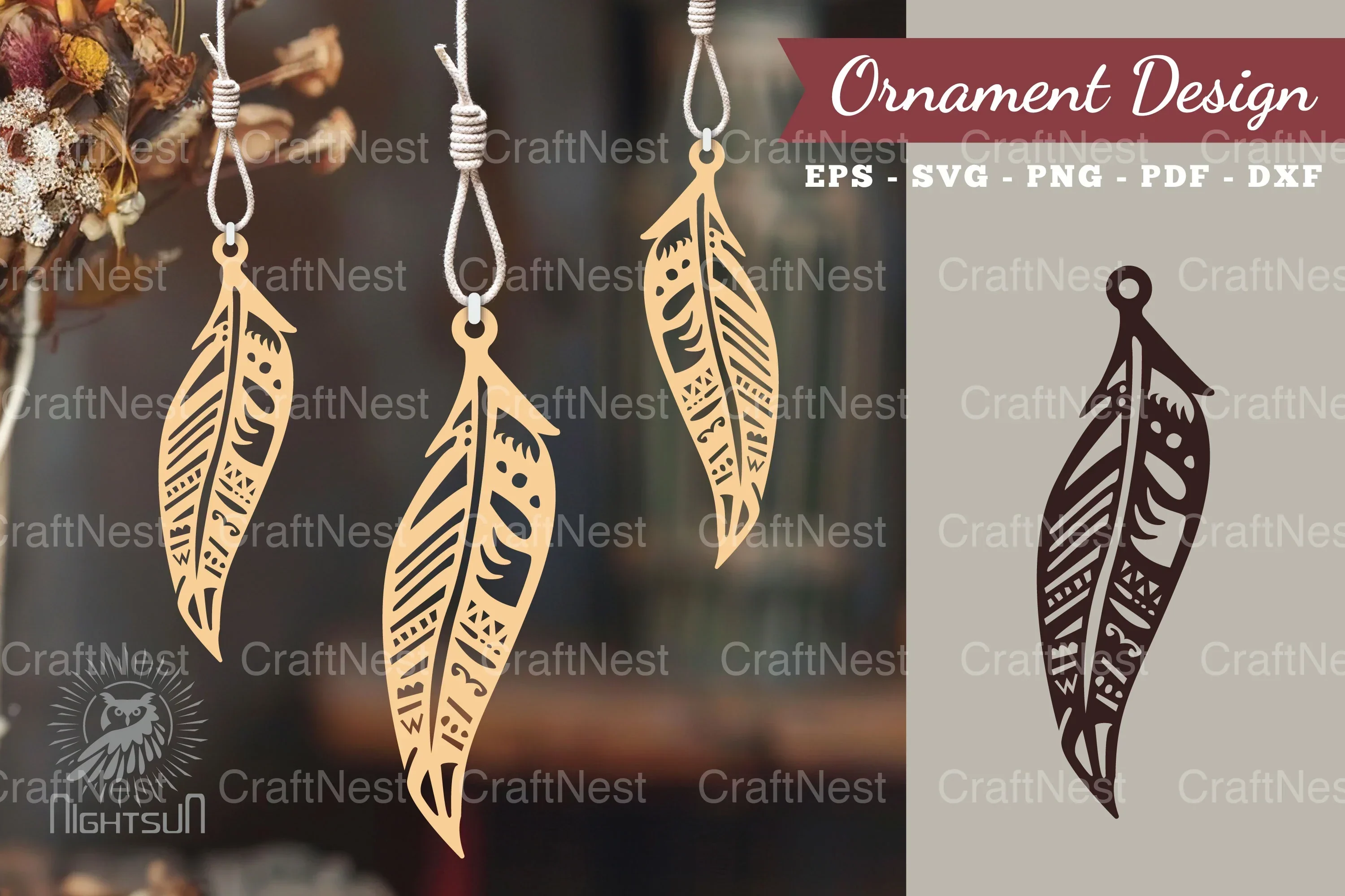 Boho Feather Laser Cut Ornament Clipart Bundle