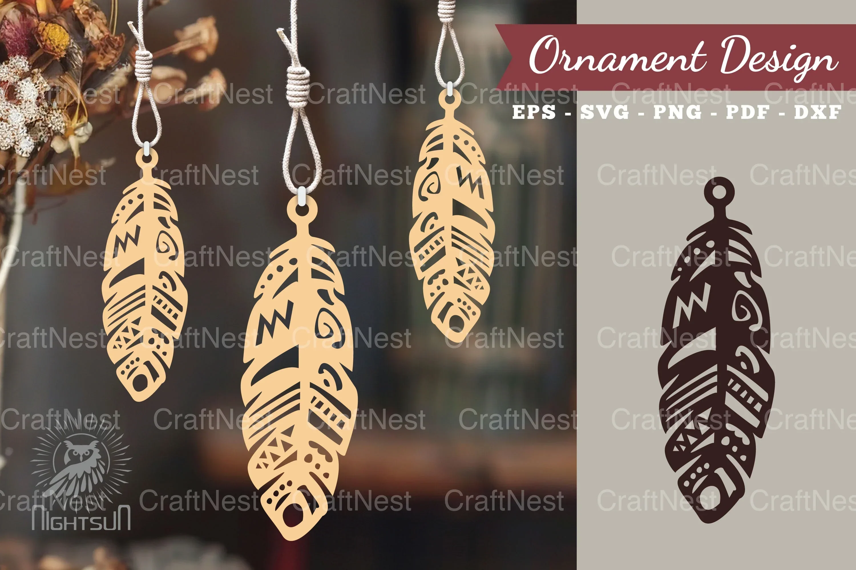 Boho Feather Laser Cut Ornament Clipart Bundle