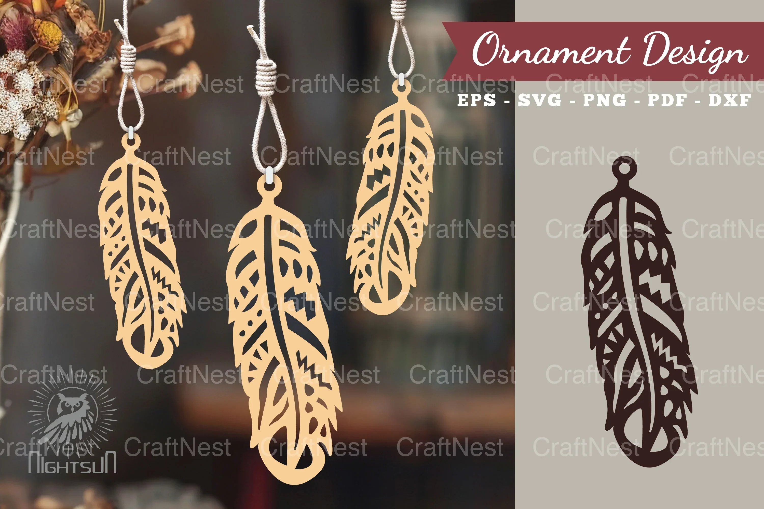 Boho Feather Laser Cut Ornament Clipart Bundle