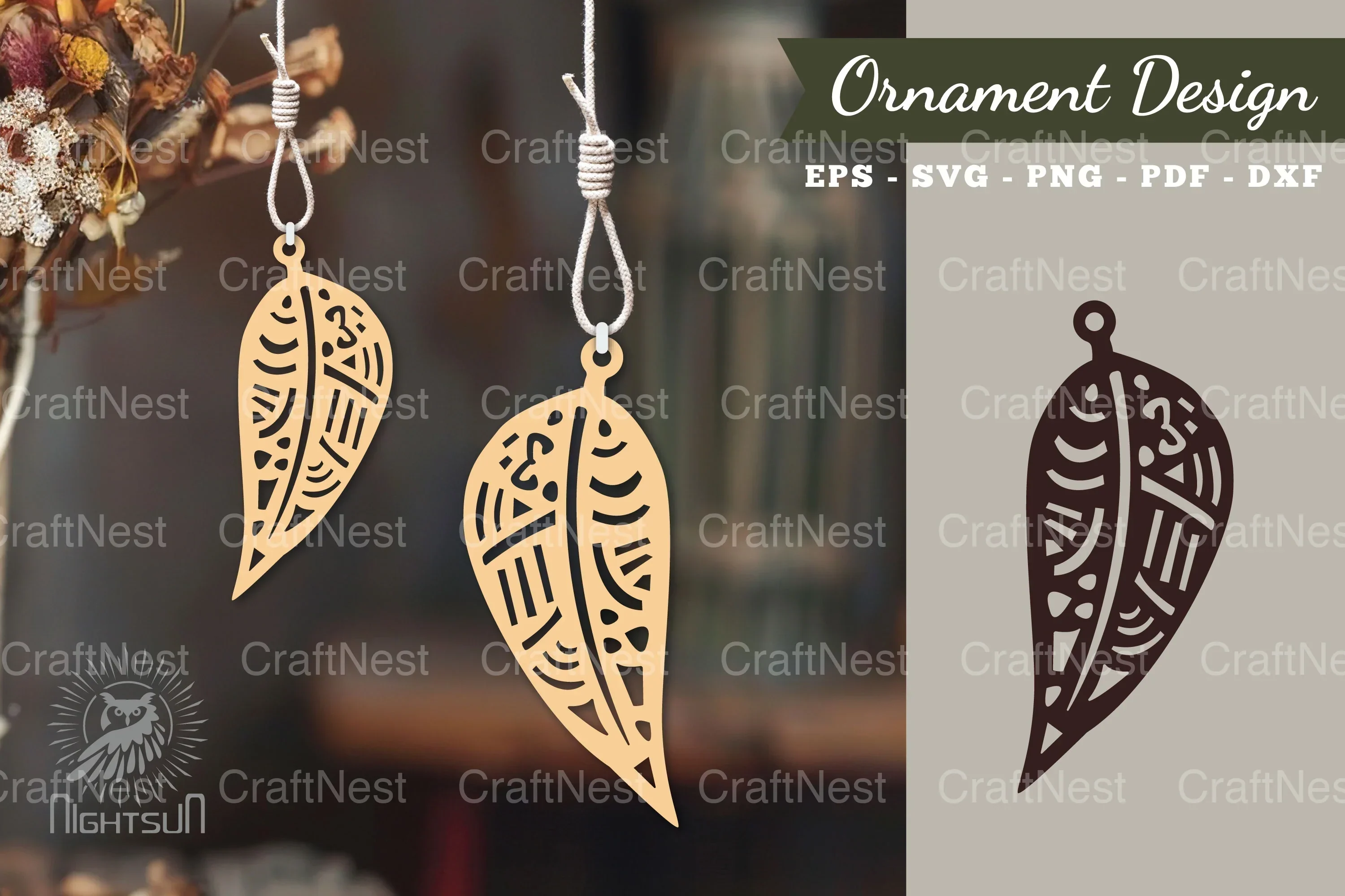 Boho Leaves Laser Cut Ornament Clipart Bundle