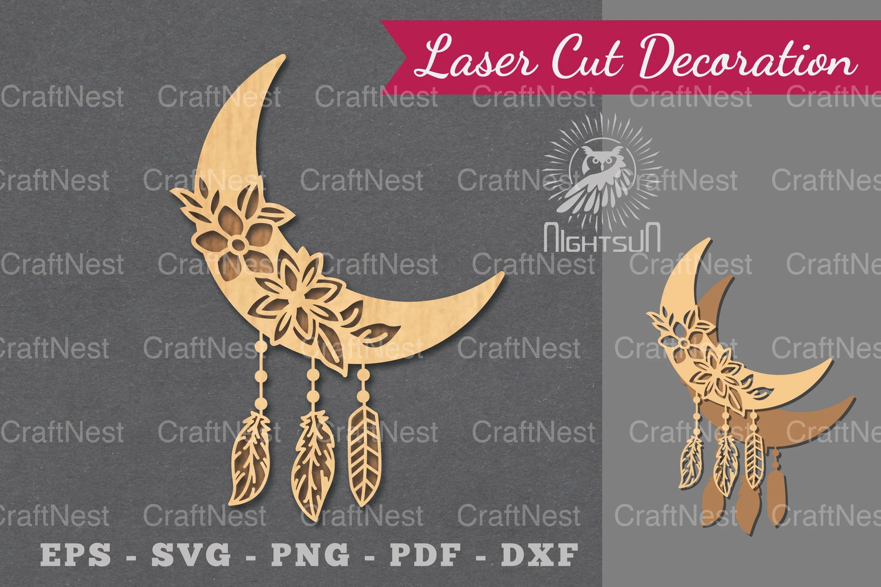 Boho Moon Laser Cut Decoration Clipart Bundle