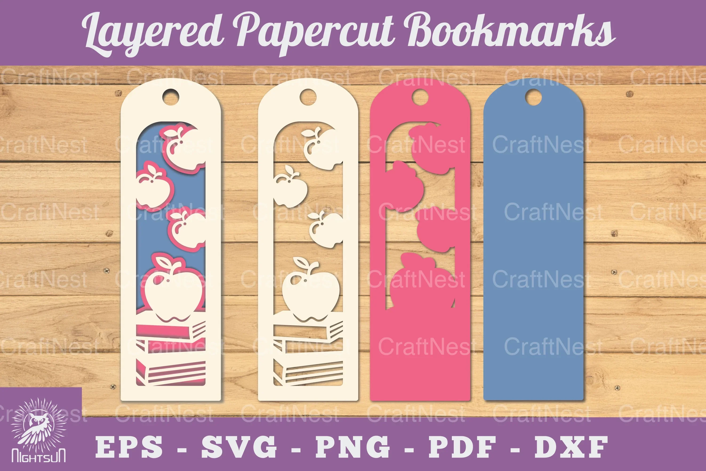Book and Apple Papercut Bookmark Clipart Bundle