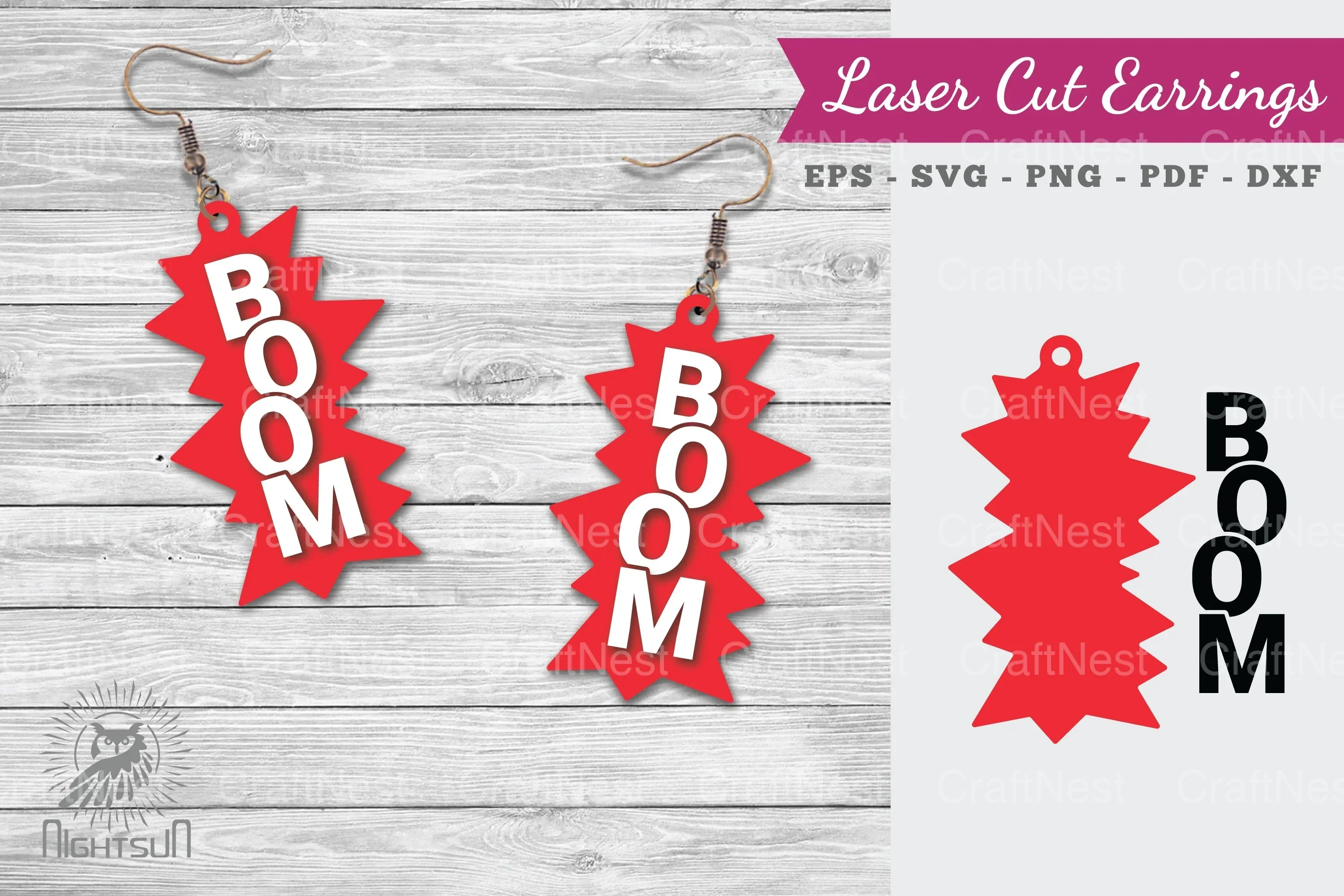 Boom Laser Cut Earrings SVG Design Bundle
