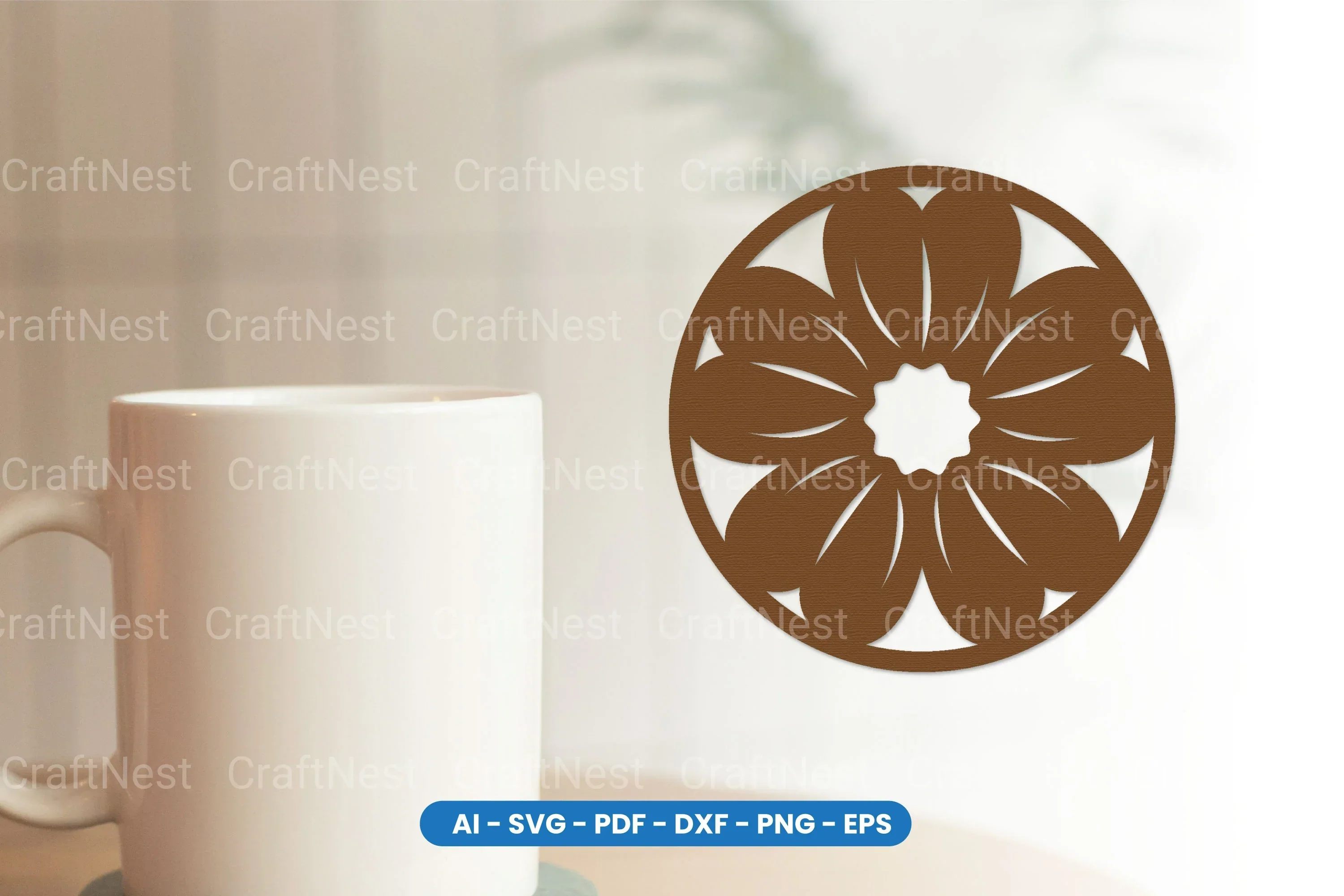 Botanical Floral Round Coaster Laser Cut SVG Bundle