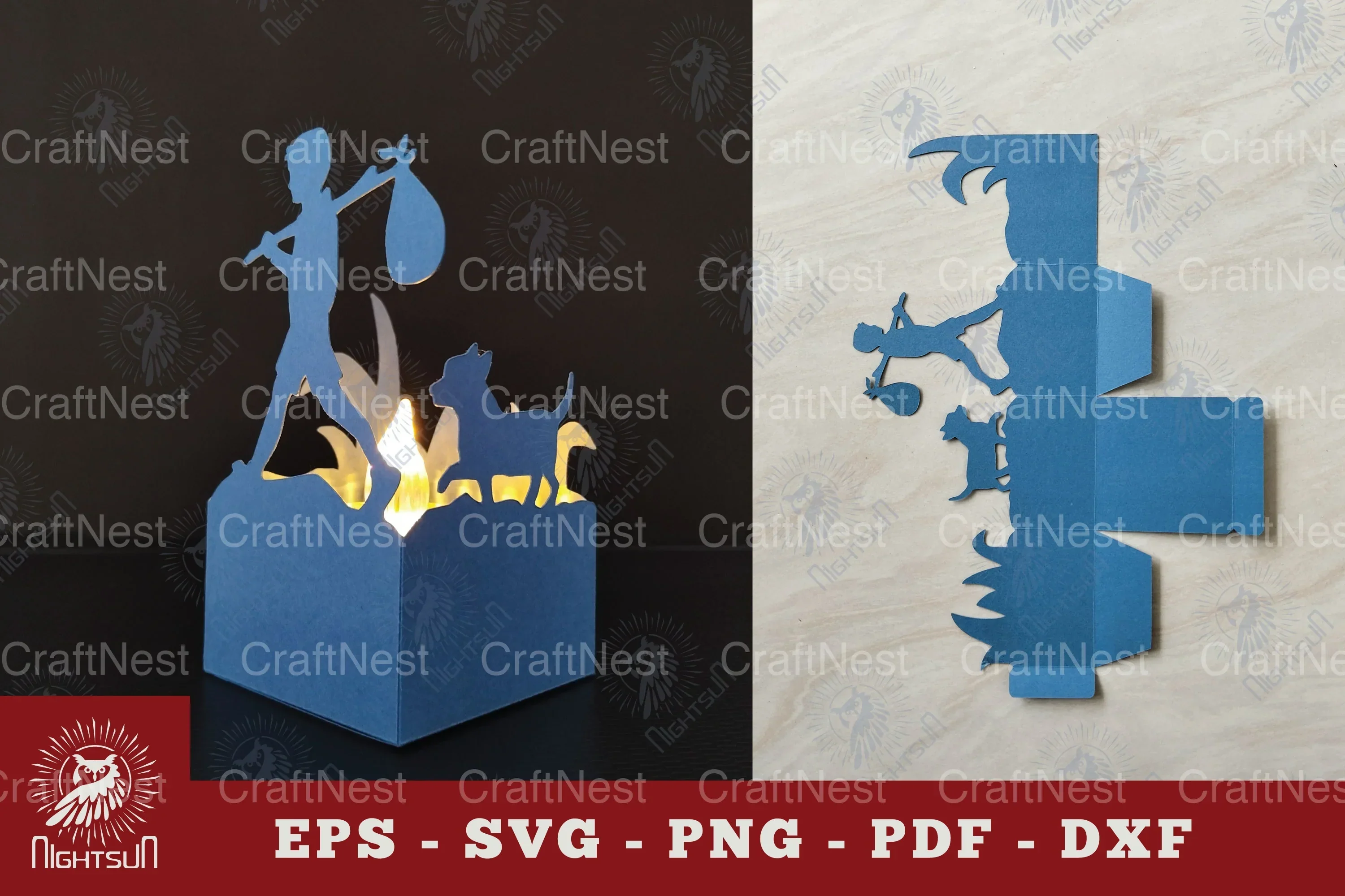 Boy with Dog Papercut Lantern Clipart Bundle
