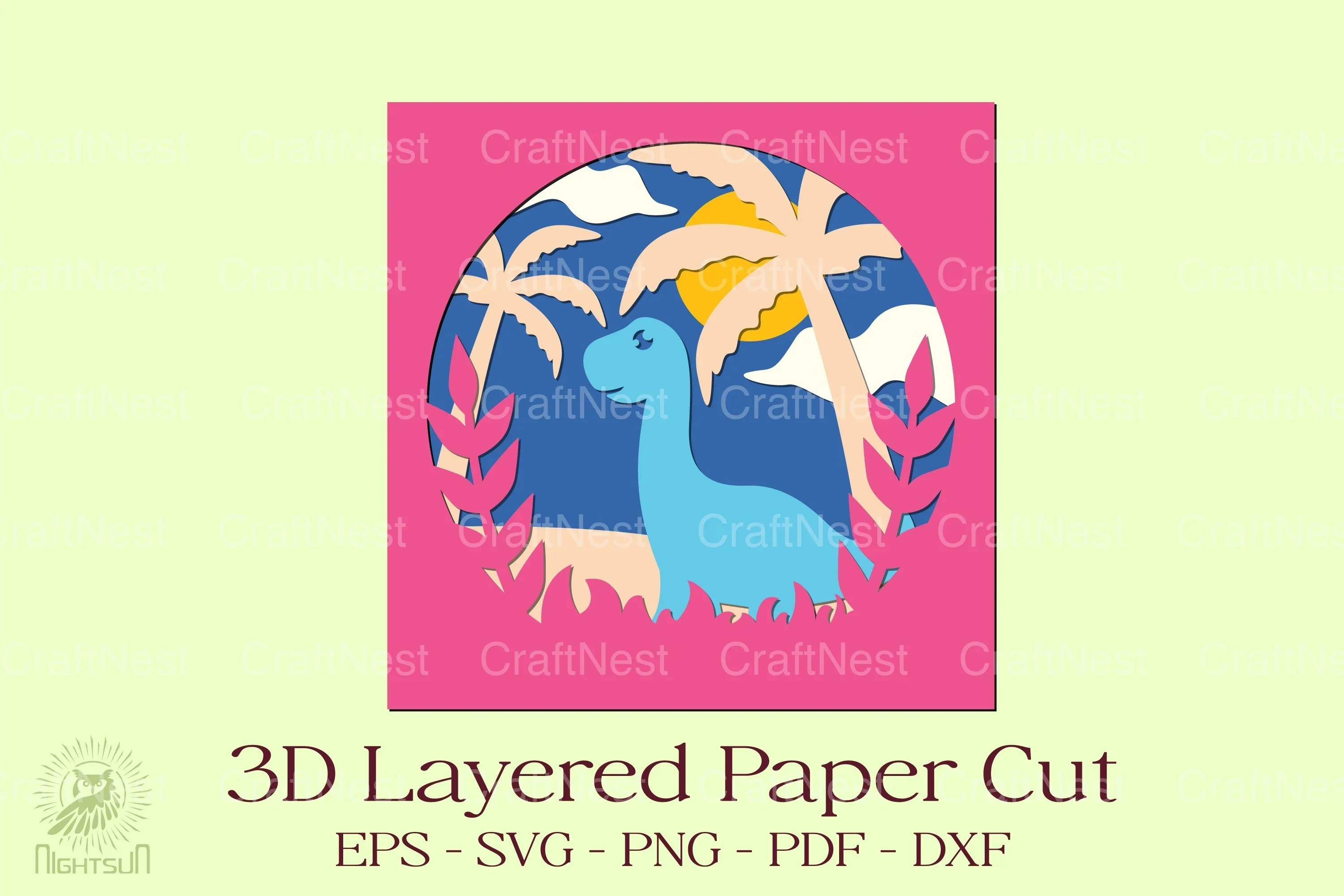 Brontosaurus 3D Layered Papercut Clipart Bundle