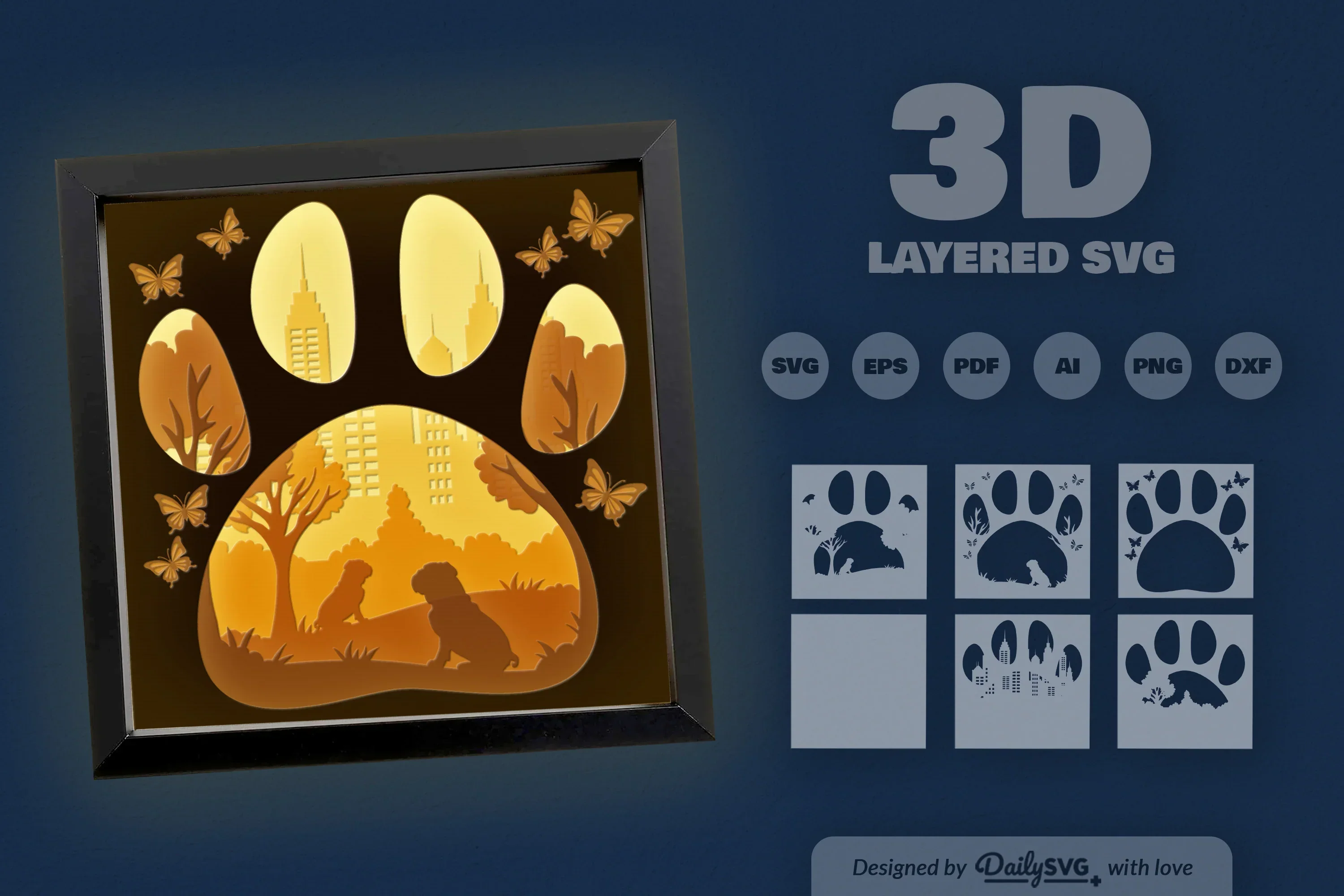 Bulldog Papercut SVG Bundle: Park Sitting Design - Image 3