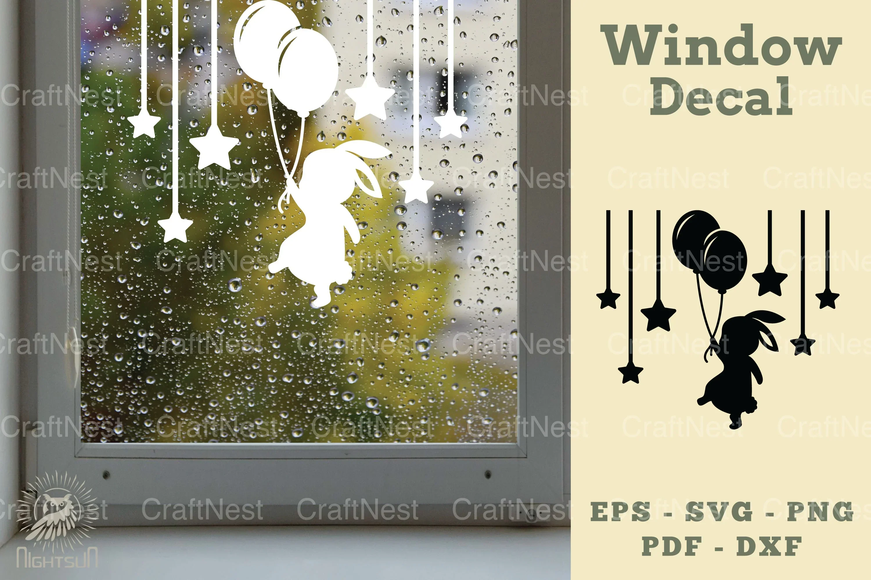 Bunny and Balloon Window Decal Clipart Bundle