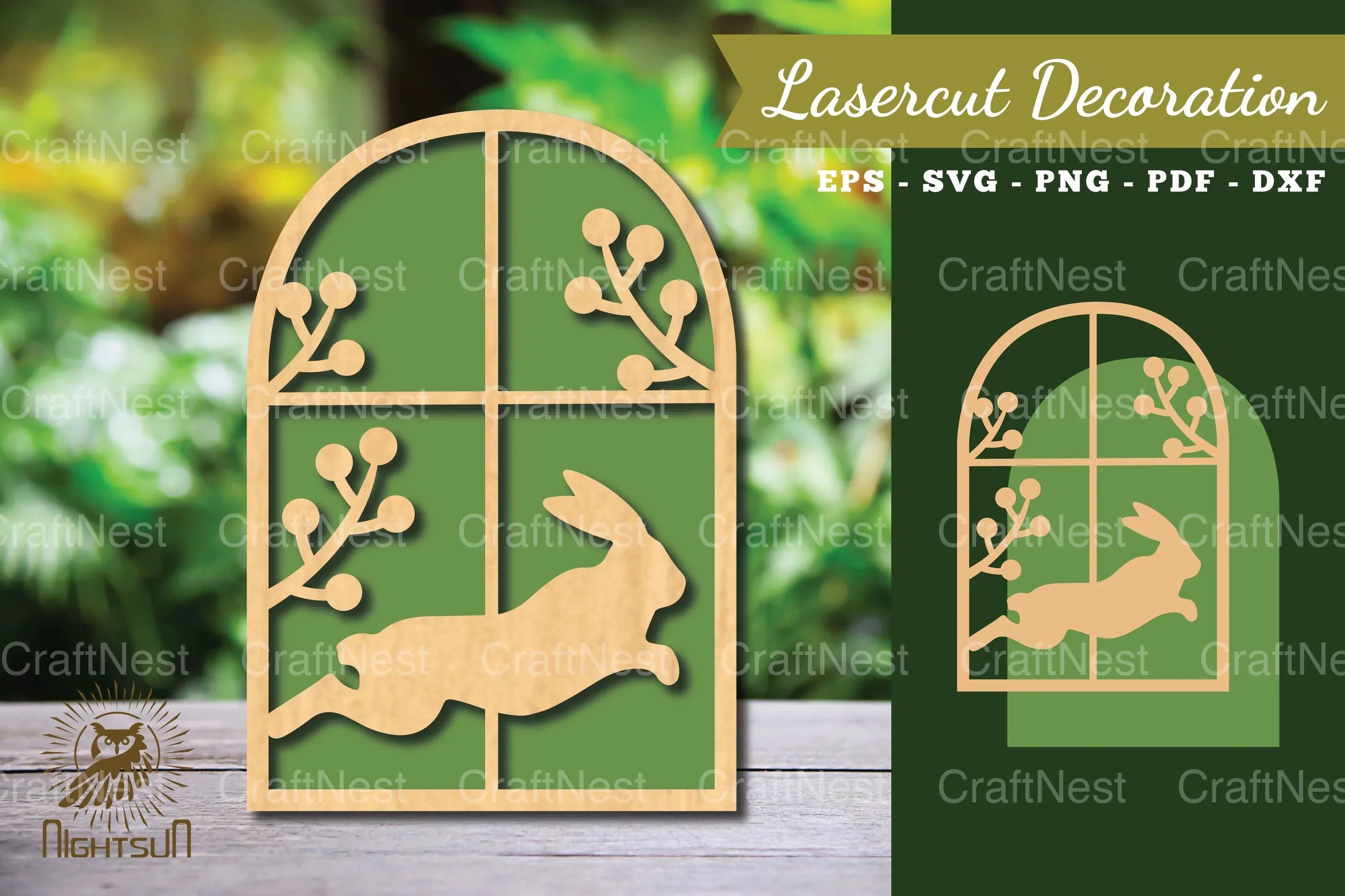 Bunny in the Window Laser Cut Decoration Clipart