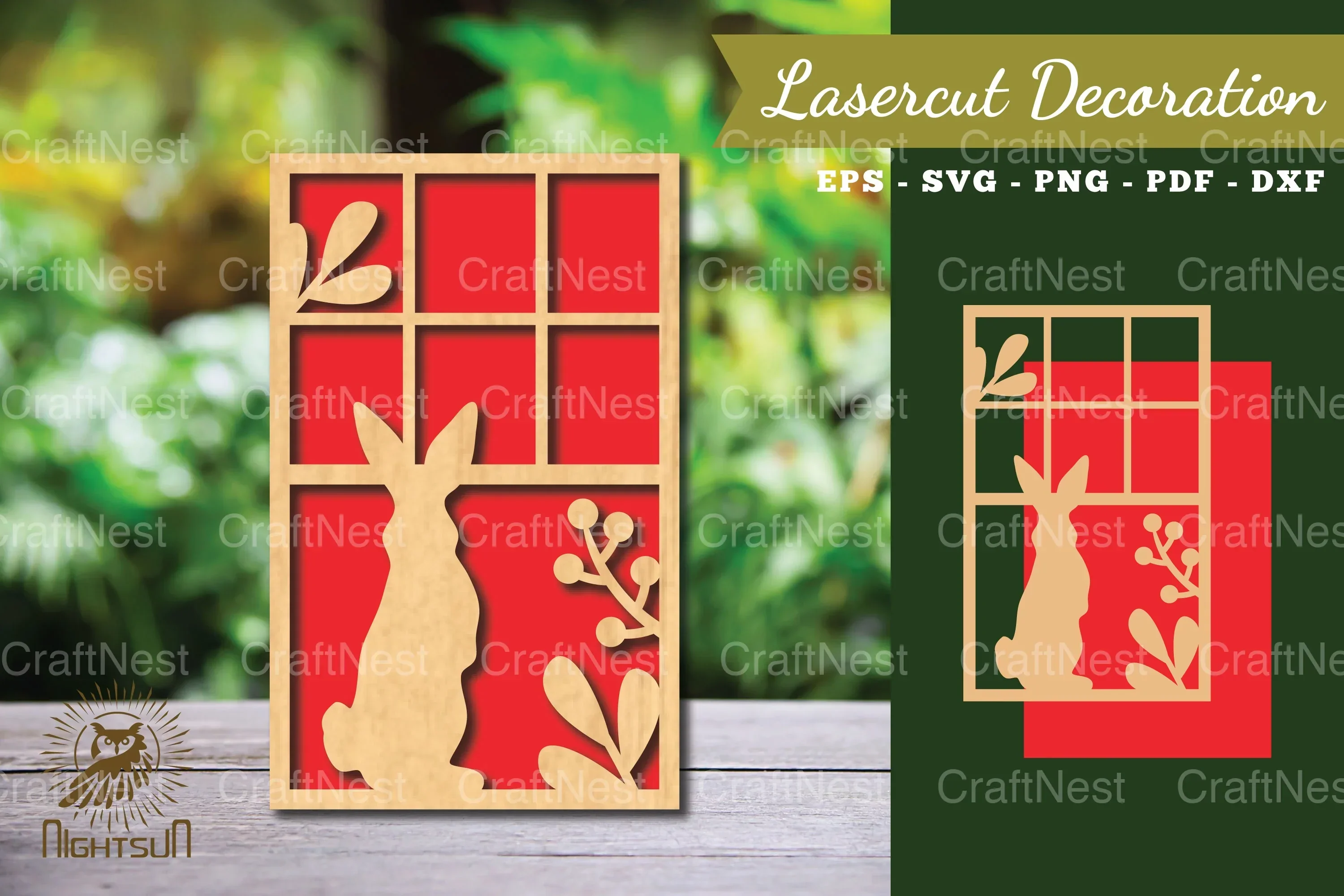 Bunny in the Window Laser Cut Decoration Clipart