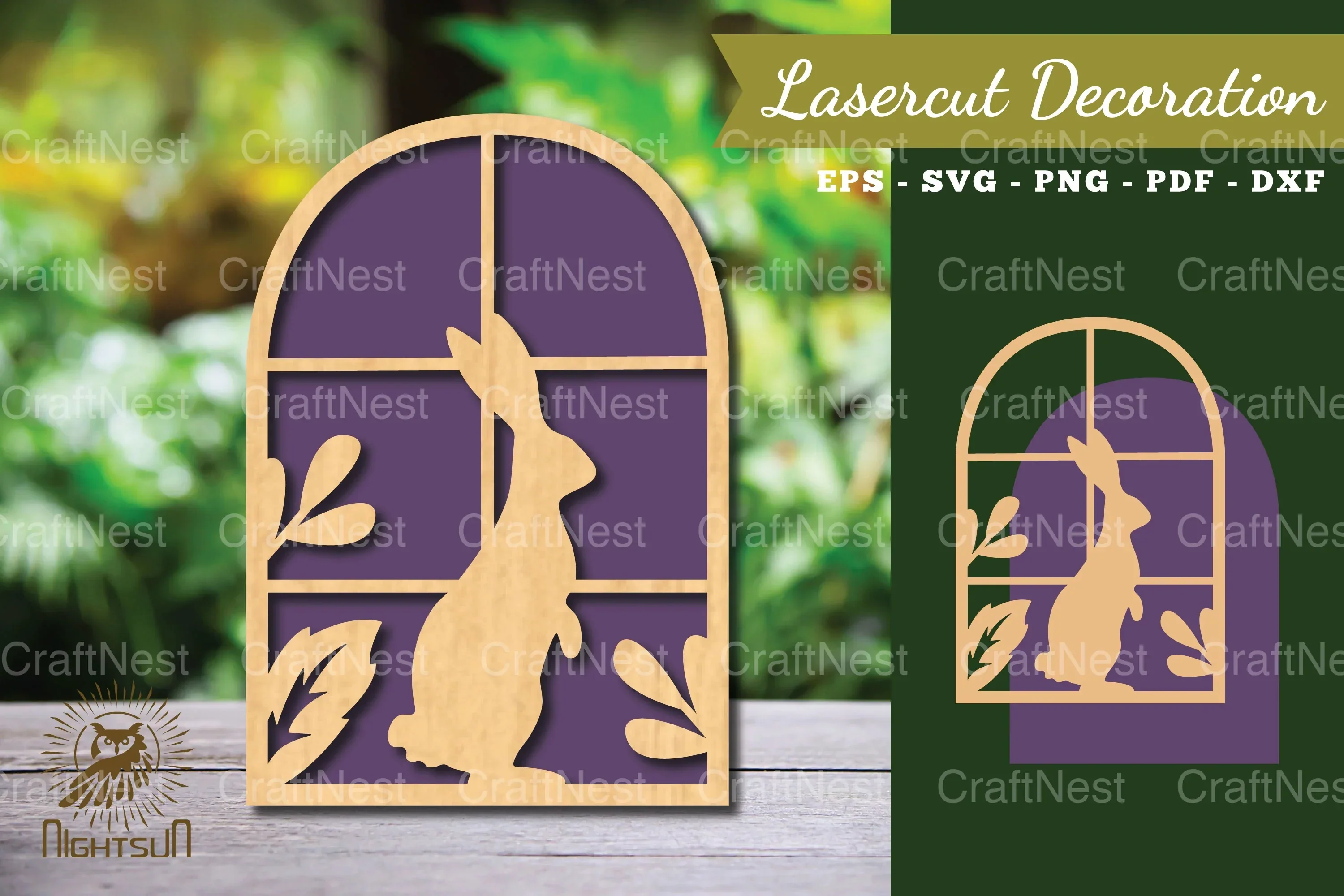 Bunny in the Window Laser Cut Decoration Clipart