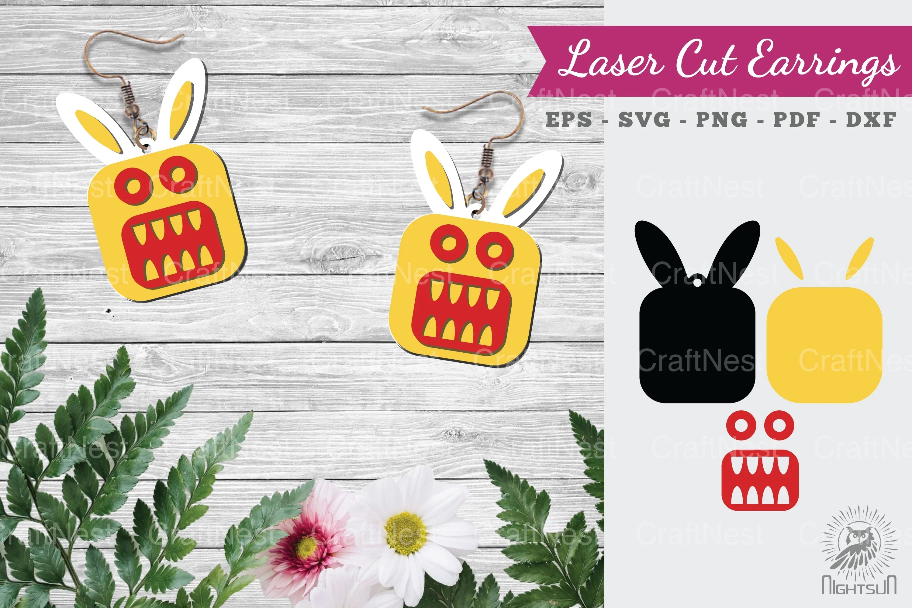 Bunny Monster Laser Cut Earrings Design