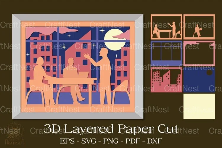 Business Meeting 3D Layered Papercut Clipart Bundle