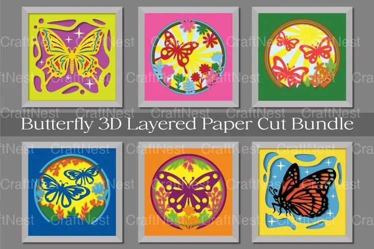 Butterfly 3D Layered Paper Cut Clipart Bundle