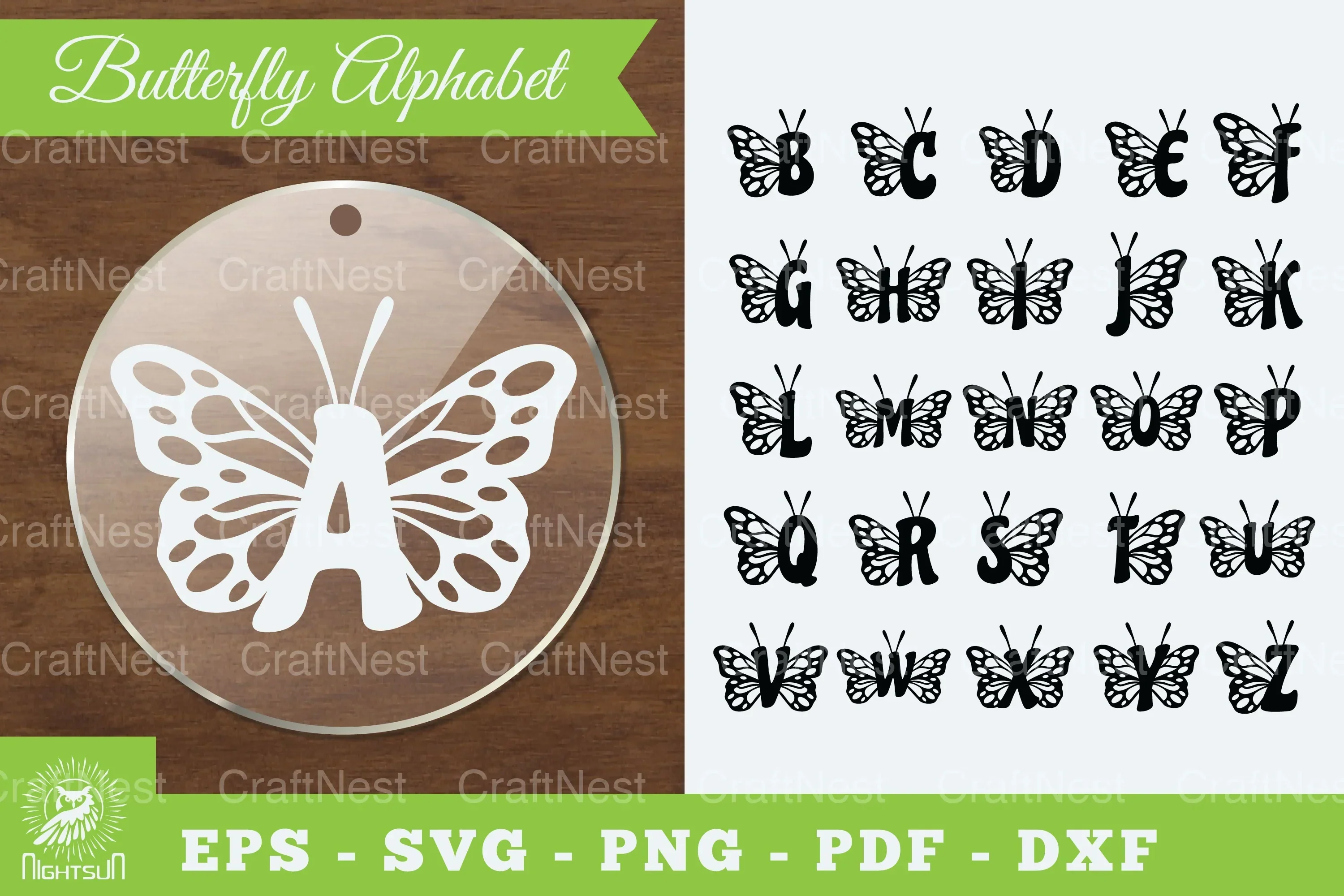 Butterfly Alphabet Silhouette Clipart Bundle