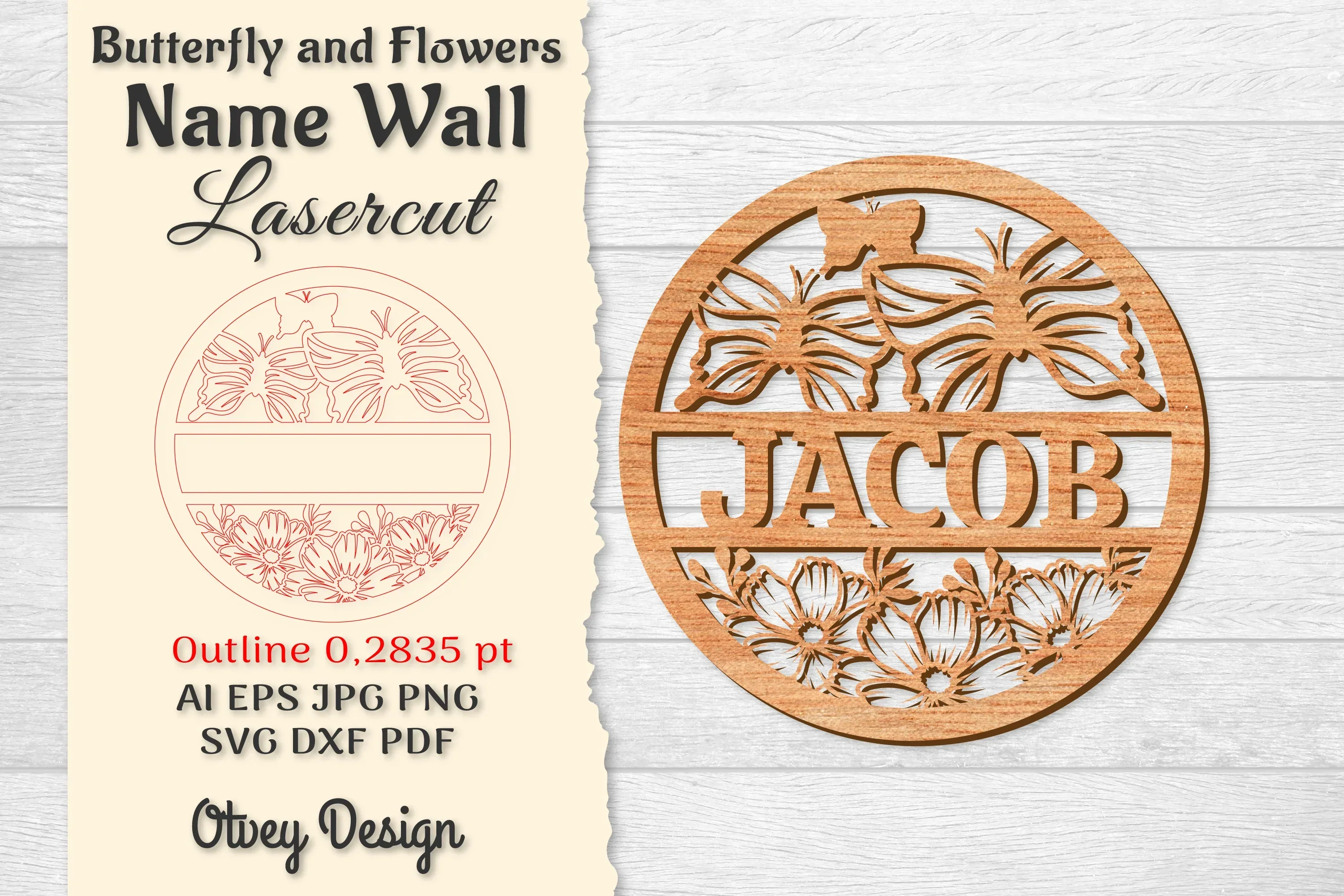Butterfly and Flowers Name Wall Art Sign SVG Bundle