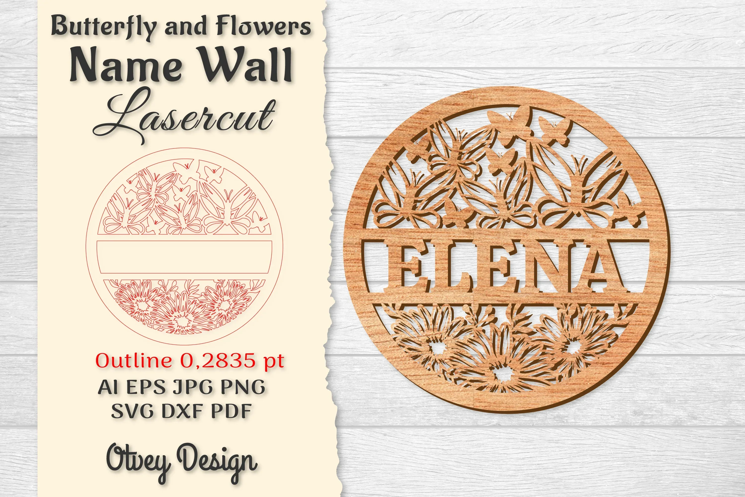 Butterfly and Flowers Name Wall Art SVG Bundle