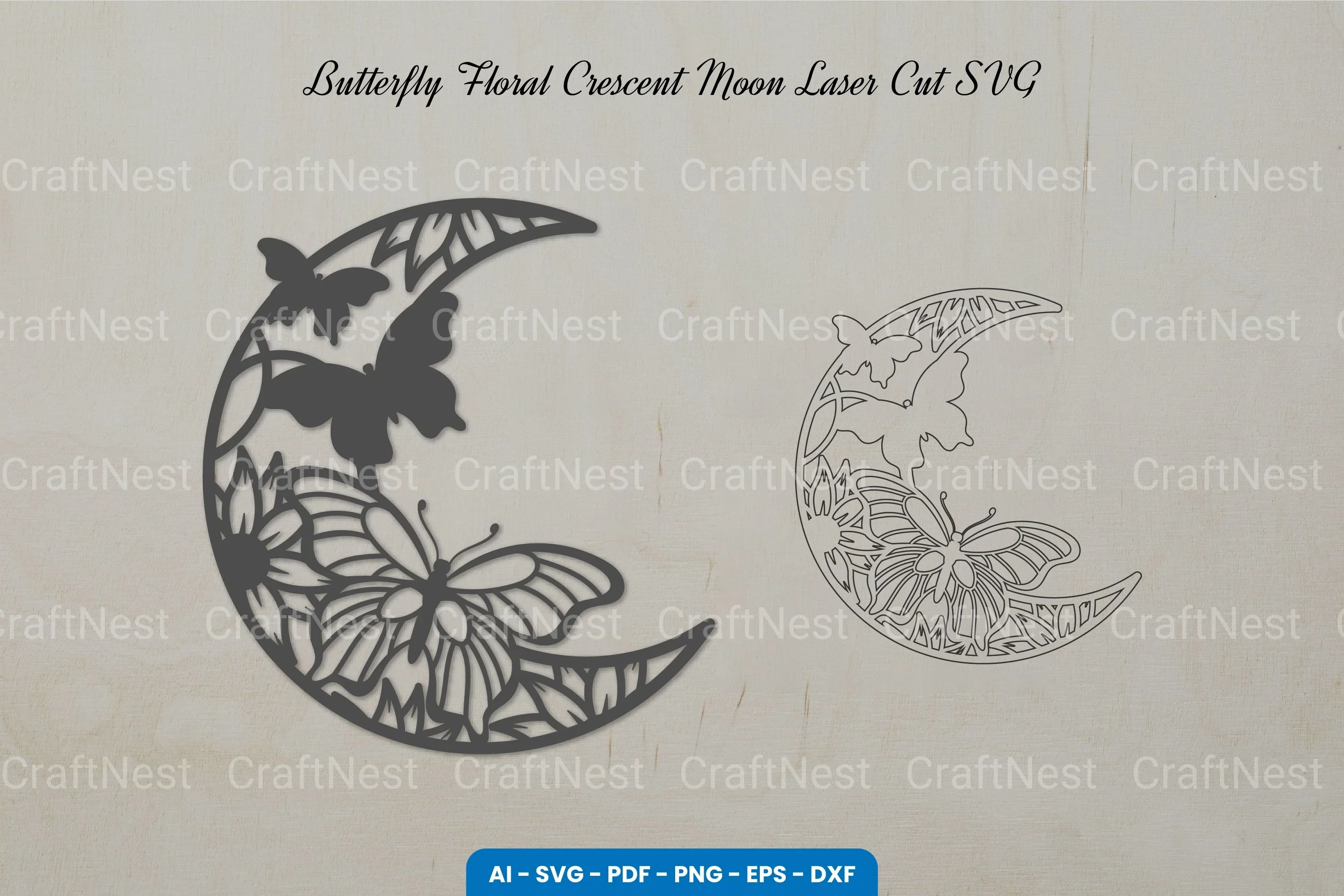 Butterfly Floral Crescent Moon Laser Cut SVG Bundle