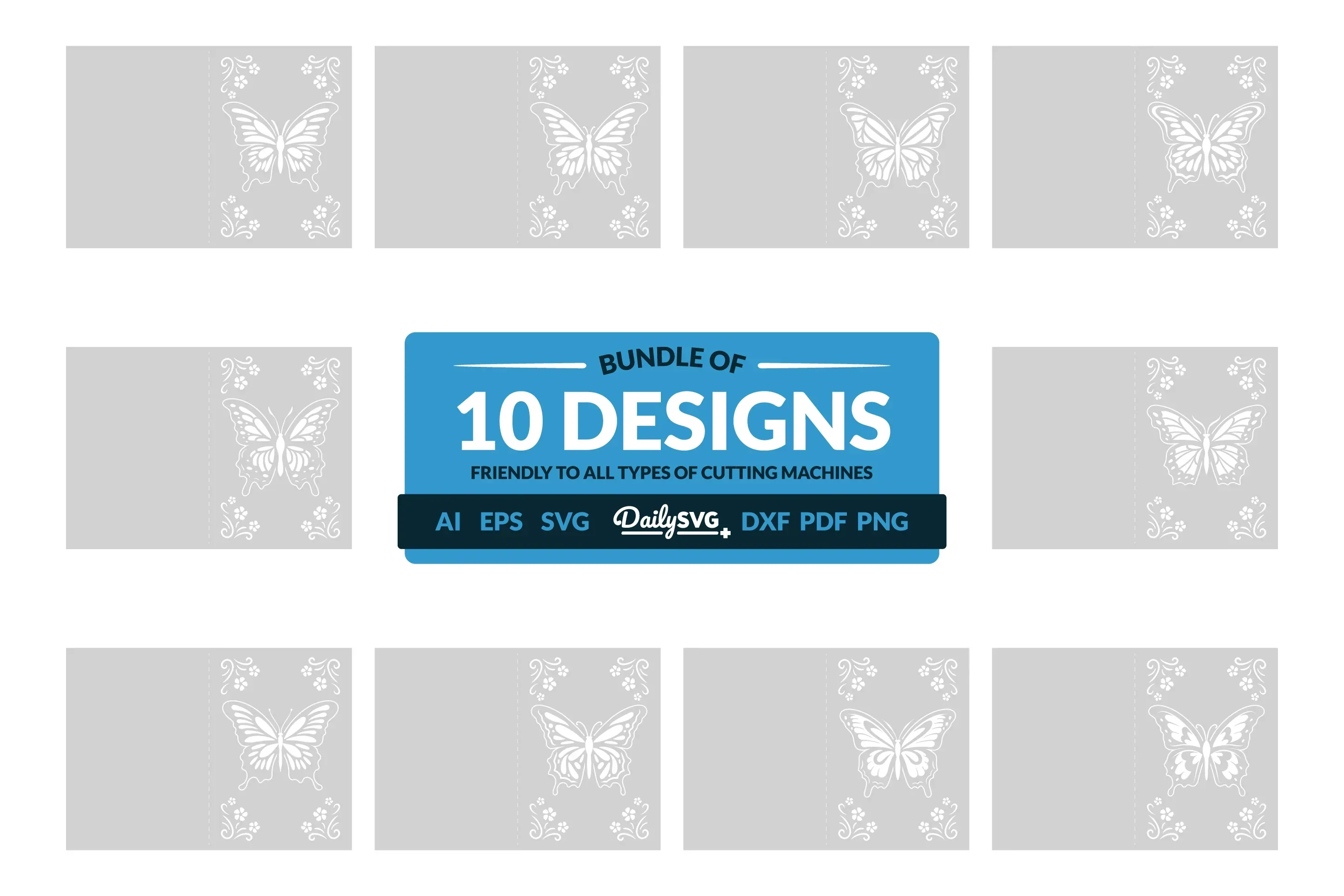 Butterfly Floral Greeting Card Clipart SVG Bundle