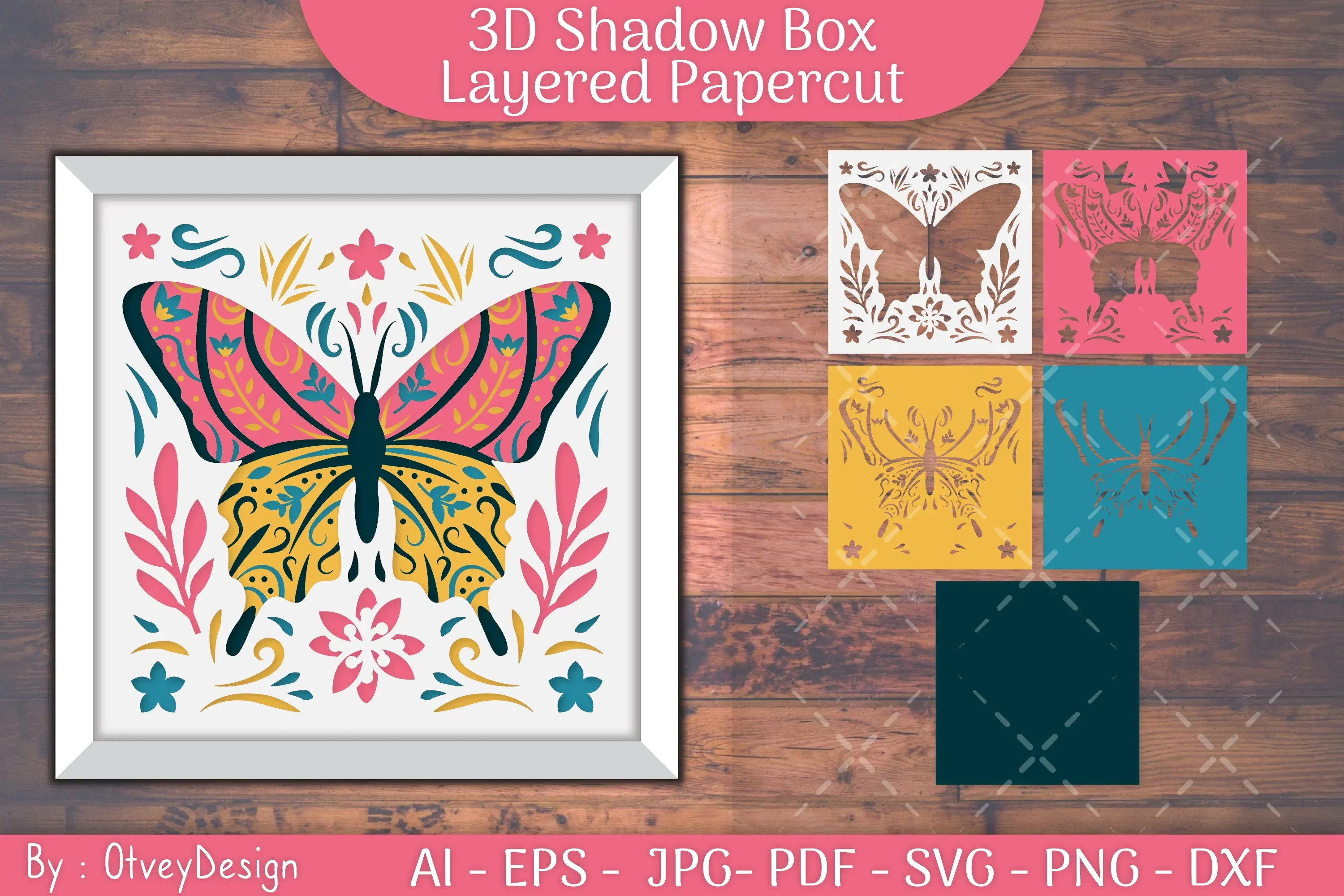 Butterfly Folk Art 3D Shadow Box SVG Bundle
