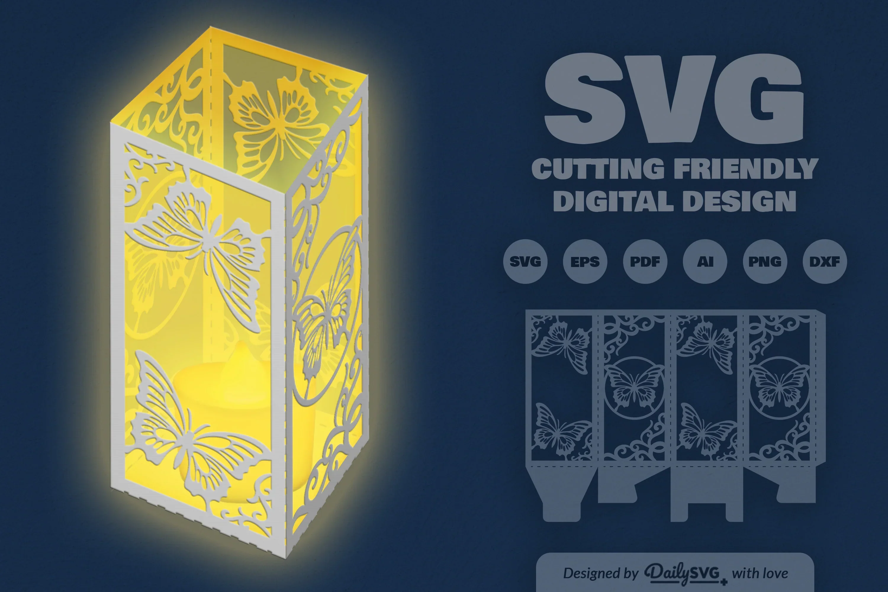 Butterfly Lantern Paper Cut Clipart - Daily SVG Bundles - Image 2