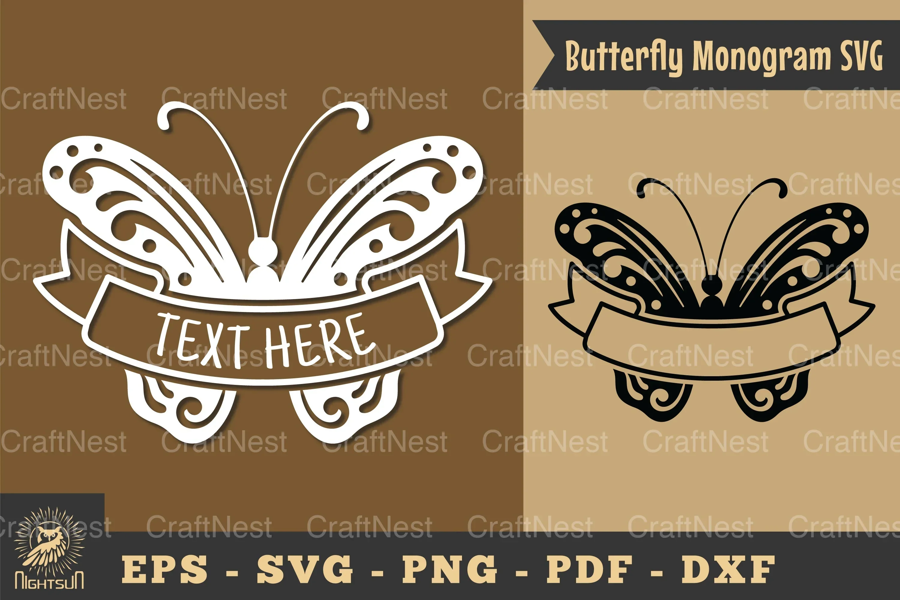 Butterfly Ribbon Monogram SVG Bundle