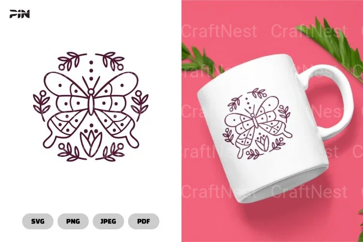 Butterfly Scandinavian Doodle Clipart Bundle