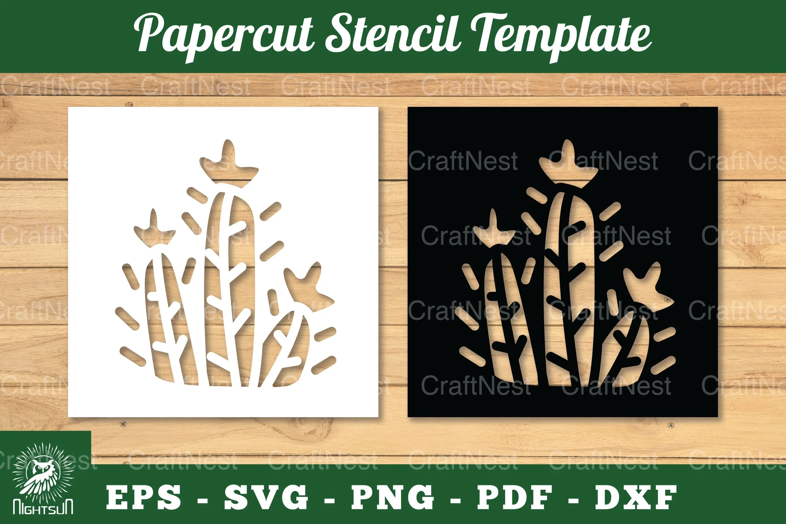 Cactus Papercut Stencil Clipart Bundle