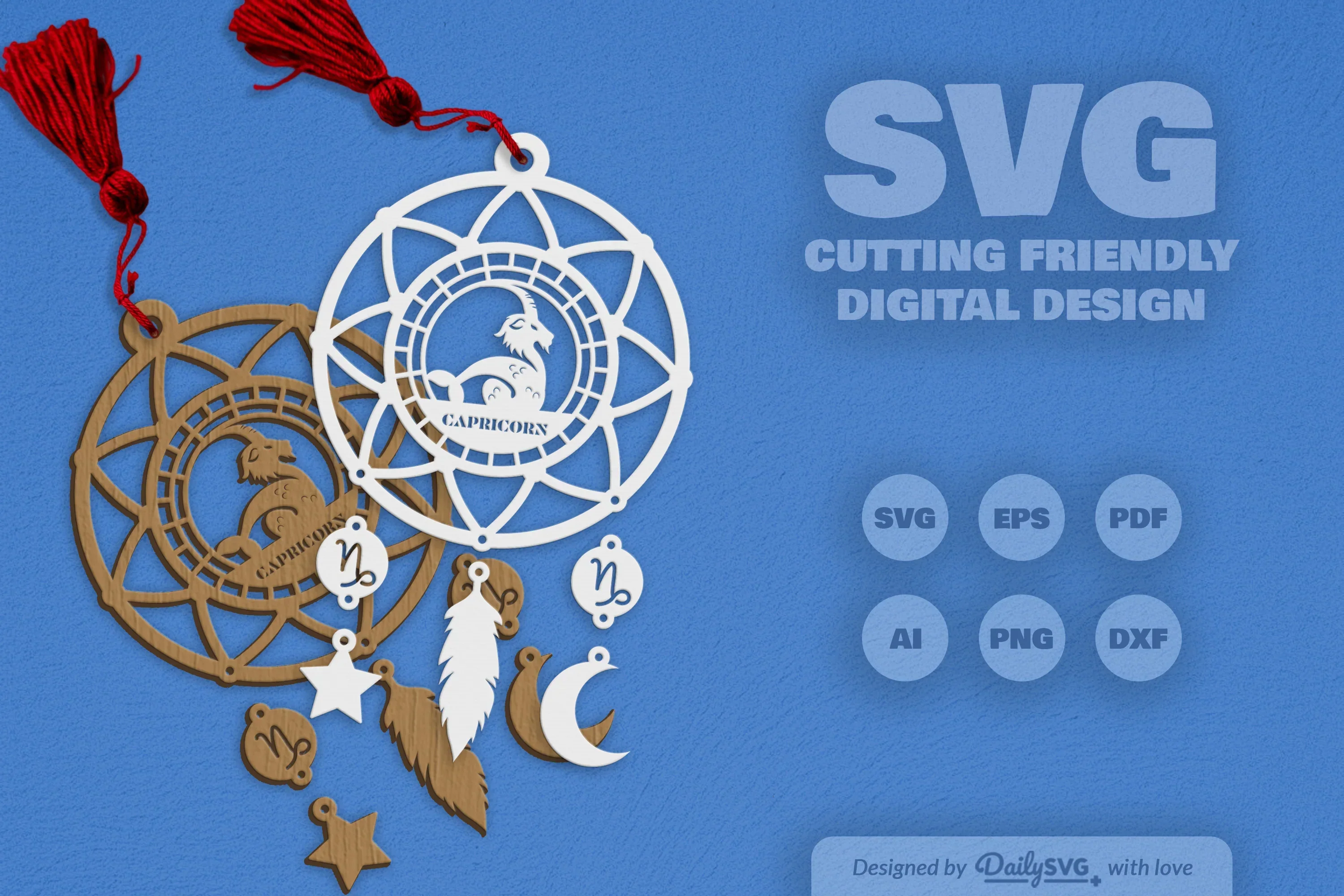 Capricorn Dream Catcher Laser Cut Clipart Set - Image 11