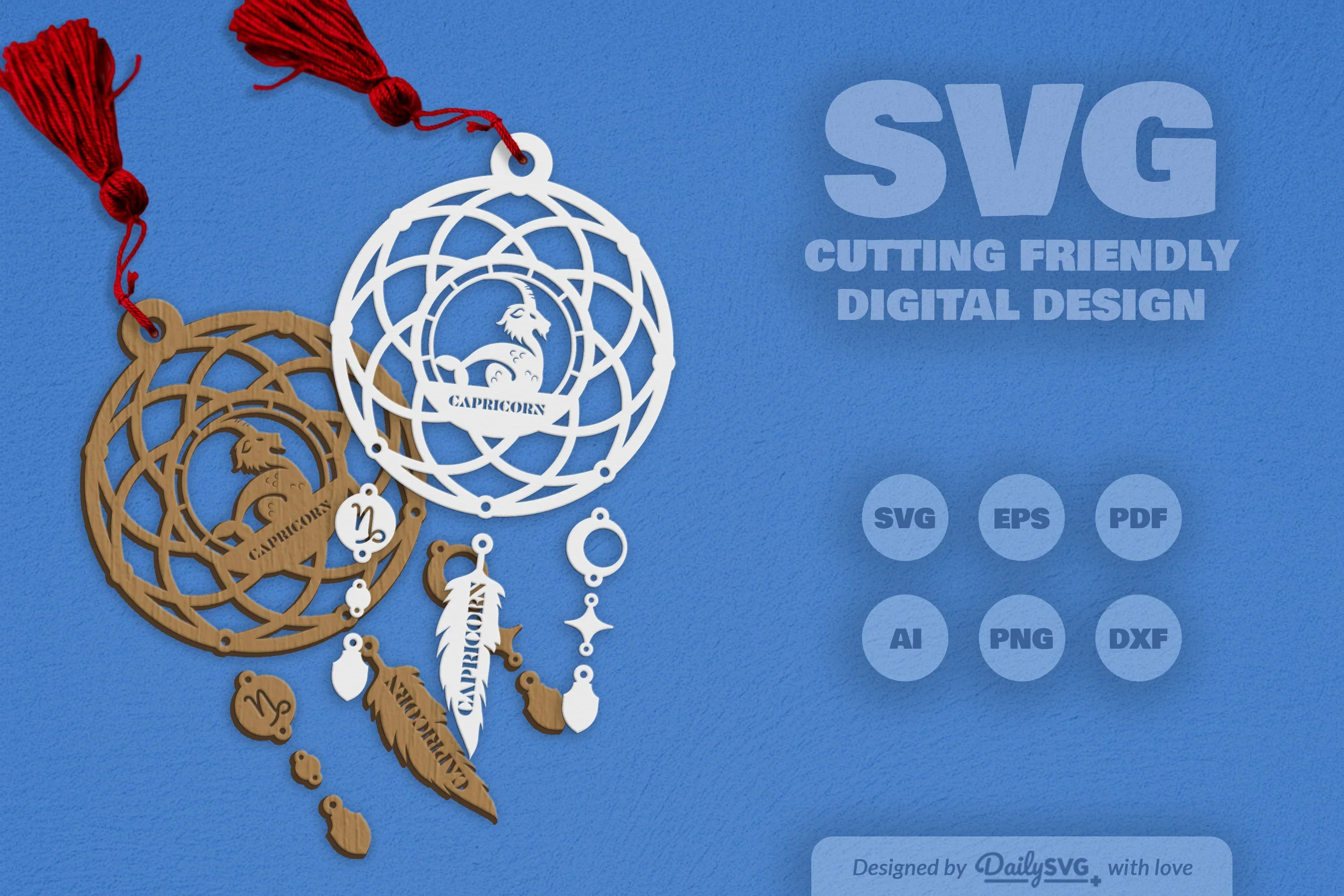 Capricorn Dream Catcher Laser Cut Clipart Set - Image 2