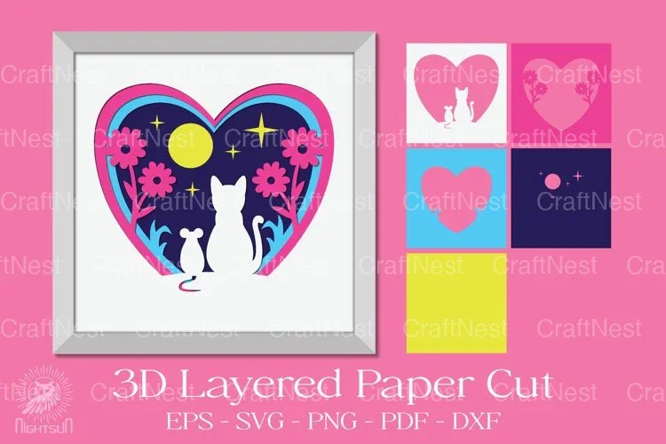 Cat and Mouse 3D Layered Papercut Clipart Bundle