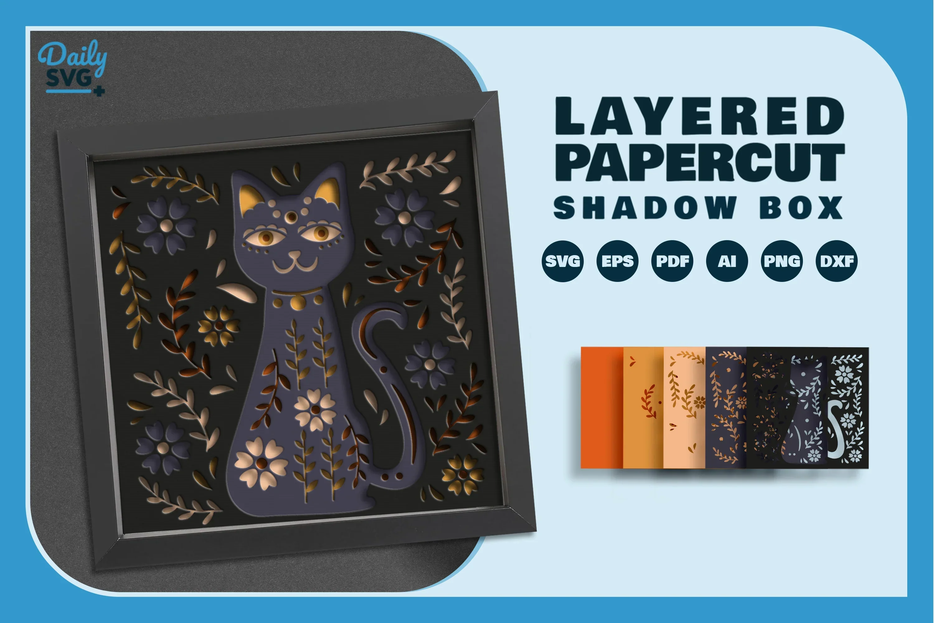 Cat Folk Art Papercut SVG Bundle - Image 2