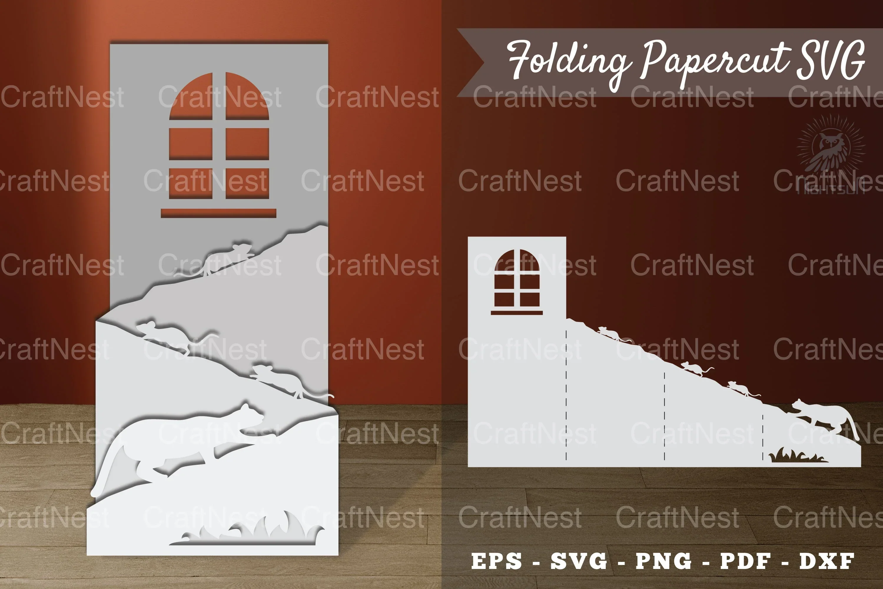 Cat Hunting Mice Papercut SVG Bundle