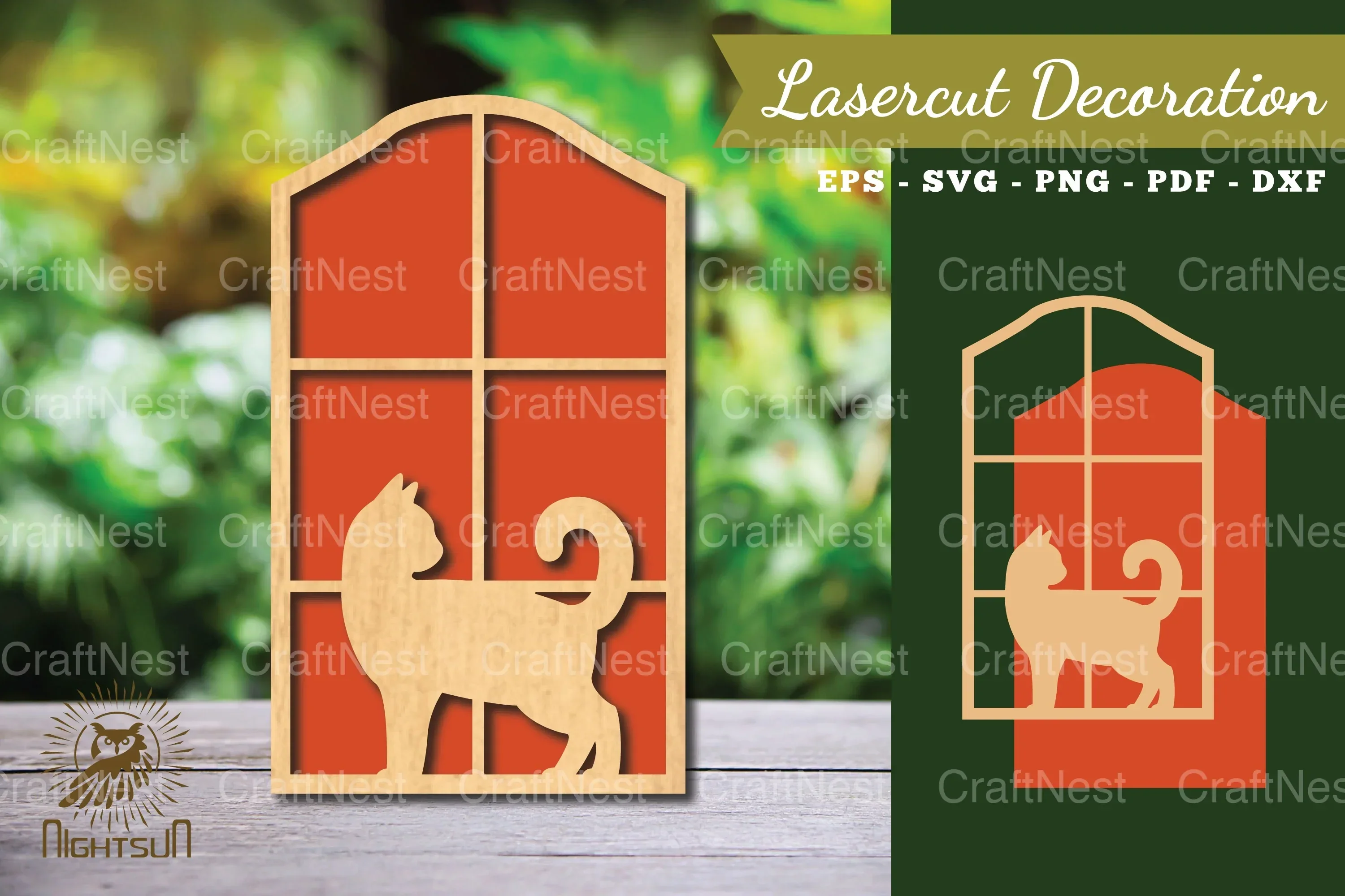 Cat in the Window Laser Cut Decoration Clipart