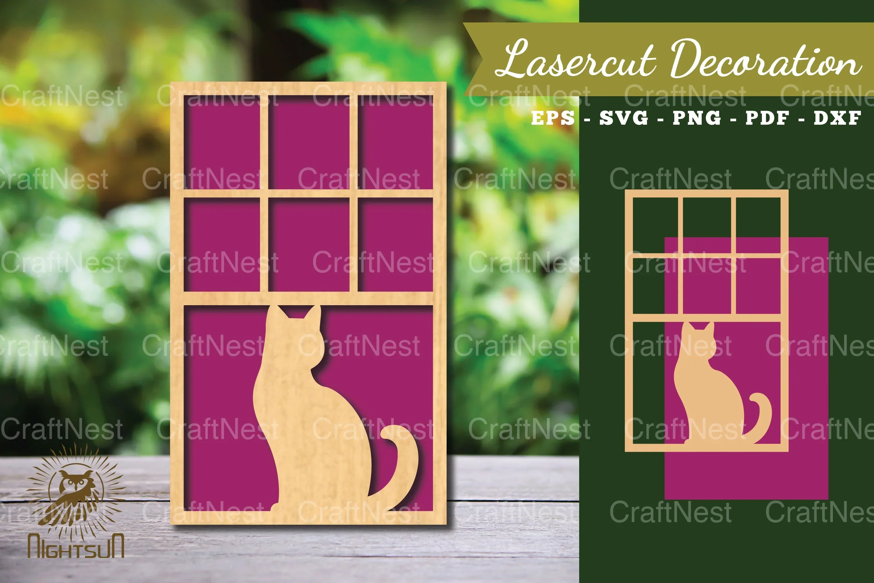 Cat in The Window Laser Cut Decoration Clipart Bundle