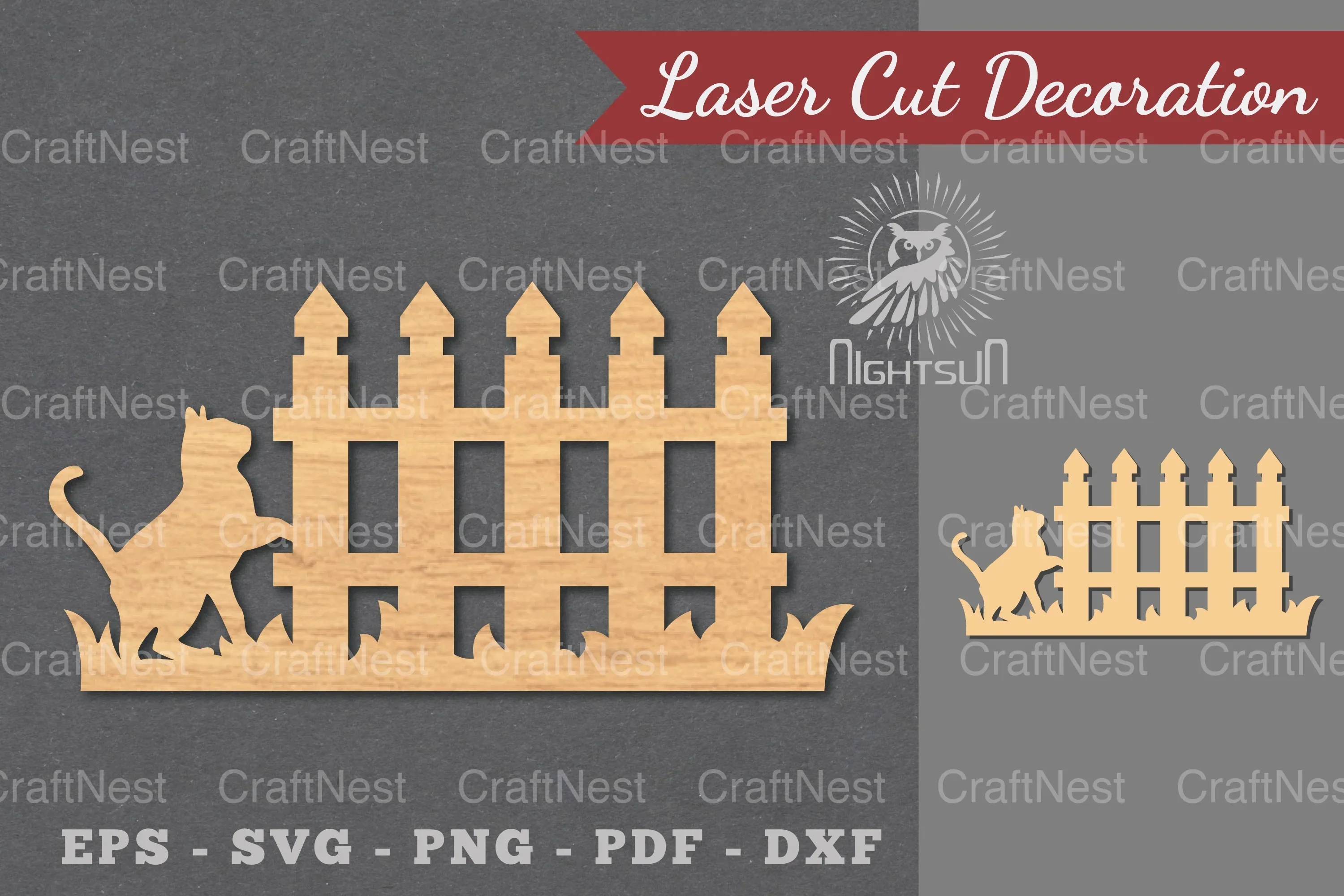 Cat On The Fence Laser Cut Decoration Clipart