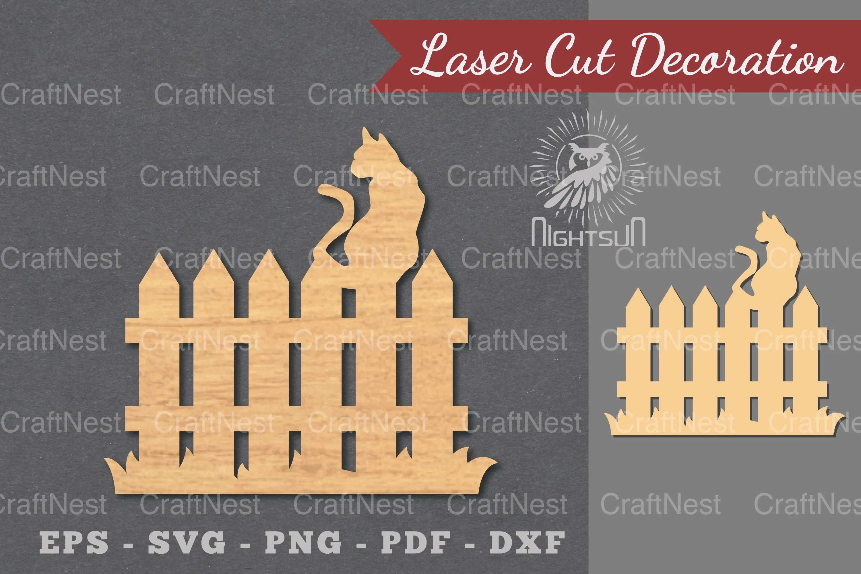 Cat On The Fence Laser Cut Decoration Clipart Bundle