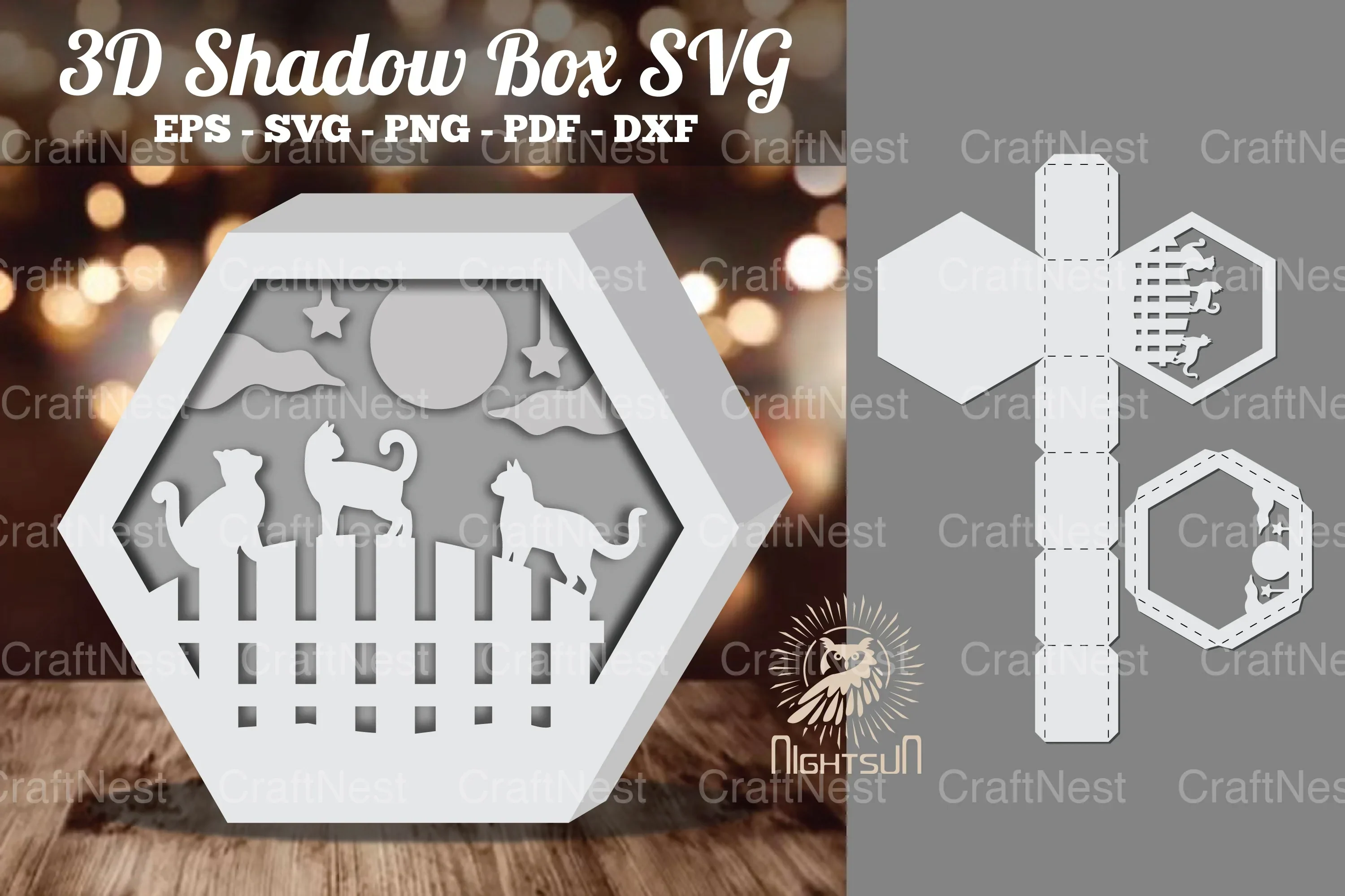 Cat Papercut 3D Shadow Box Clipart Bundle