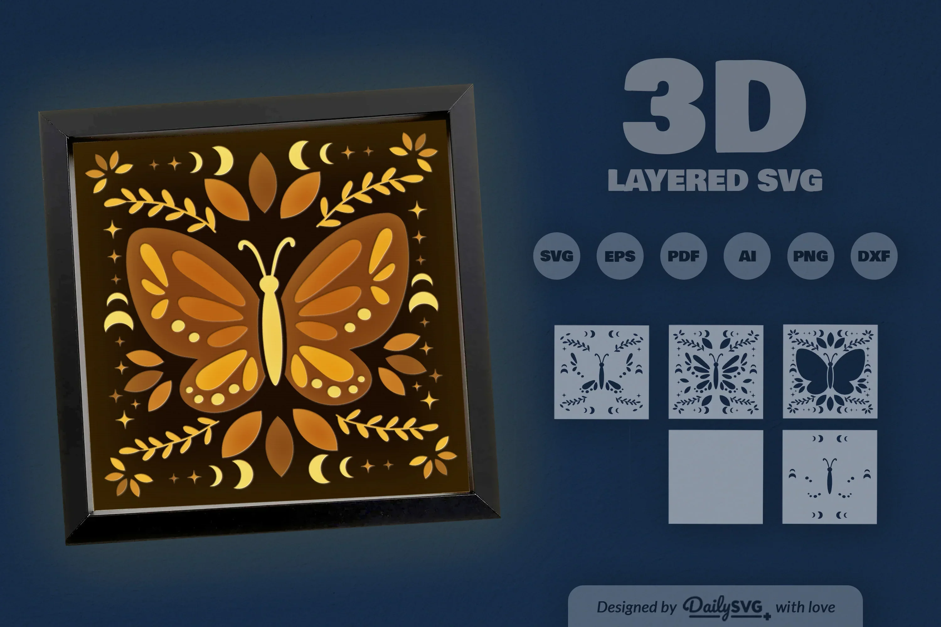 Celestial Butterfly Folk Art Papercut SVG Bundle - Image 3