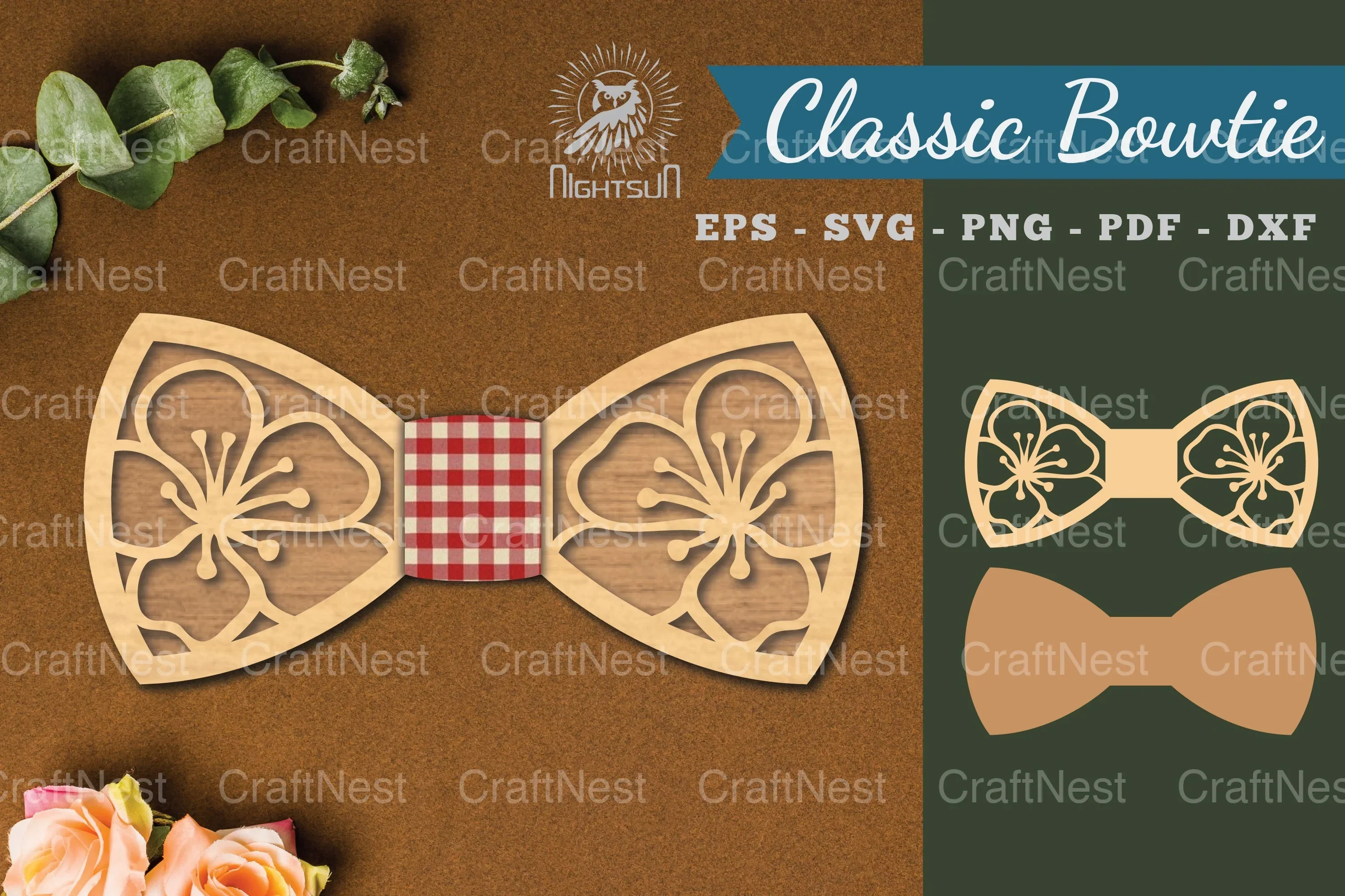 Cherry Blossom Laser Cut Bowtie Clipart Bundle