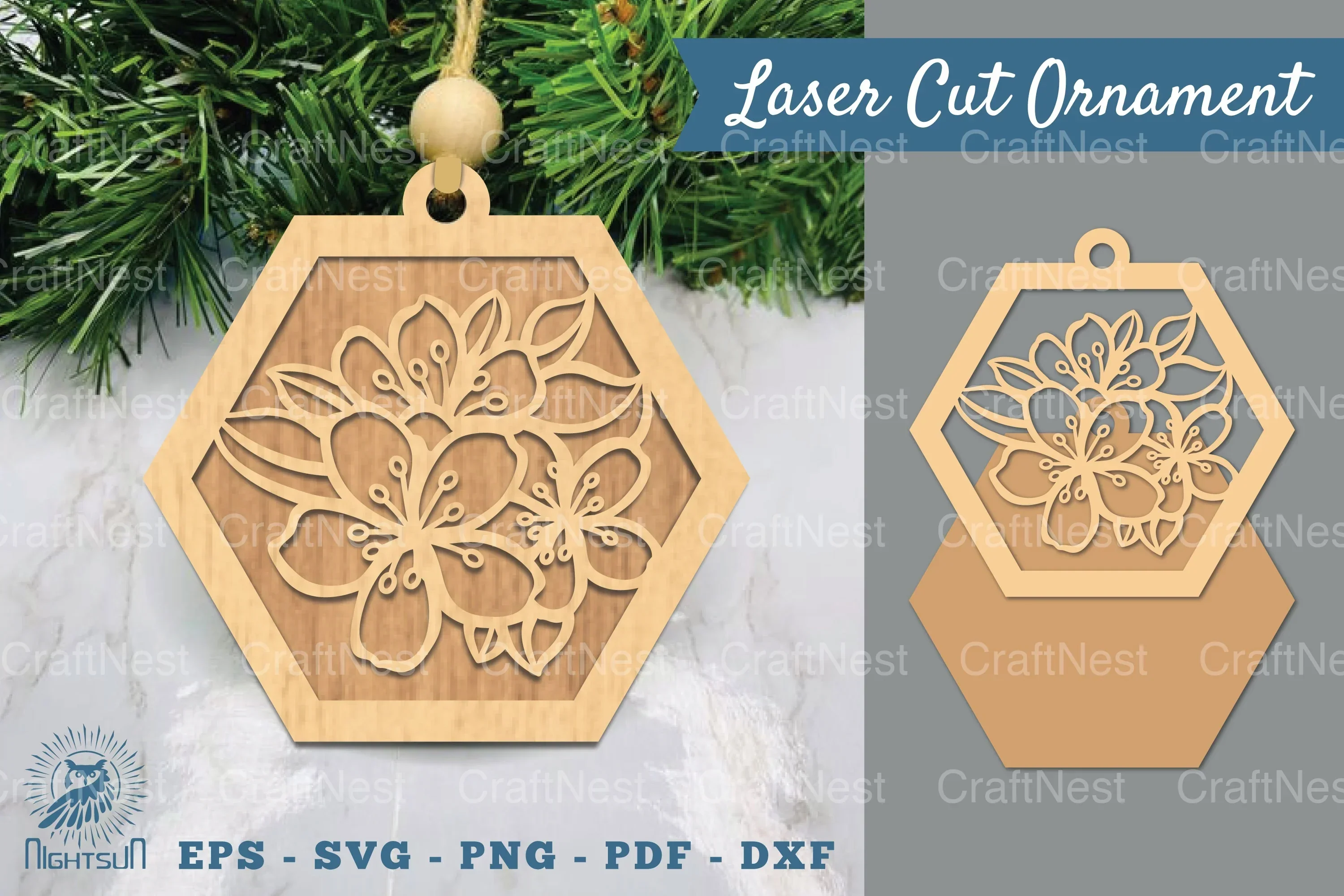 Cherry Blossom Laser Cut Ornament Clipart Bundle
