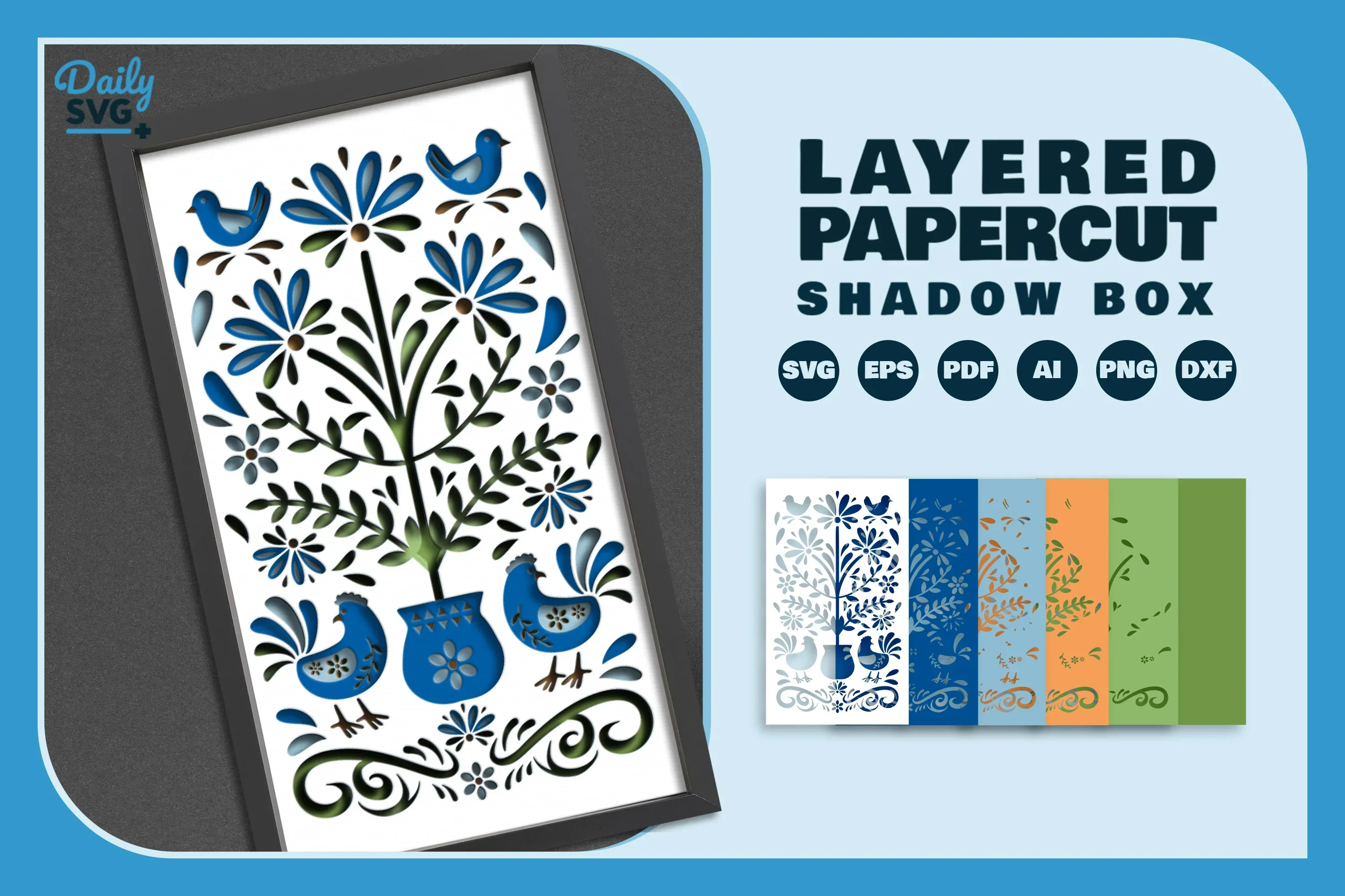 Chicken Floral Folk Art Papercut SVG Bundle - Image 2