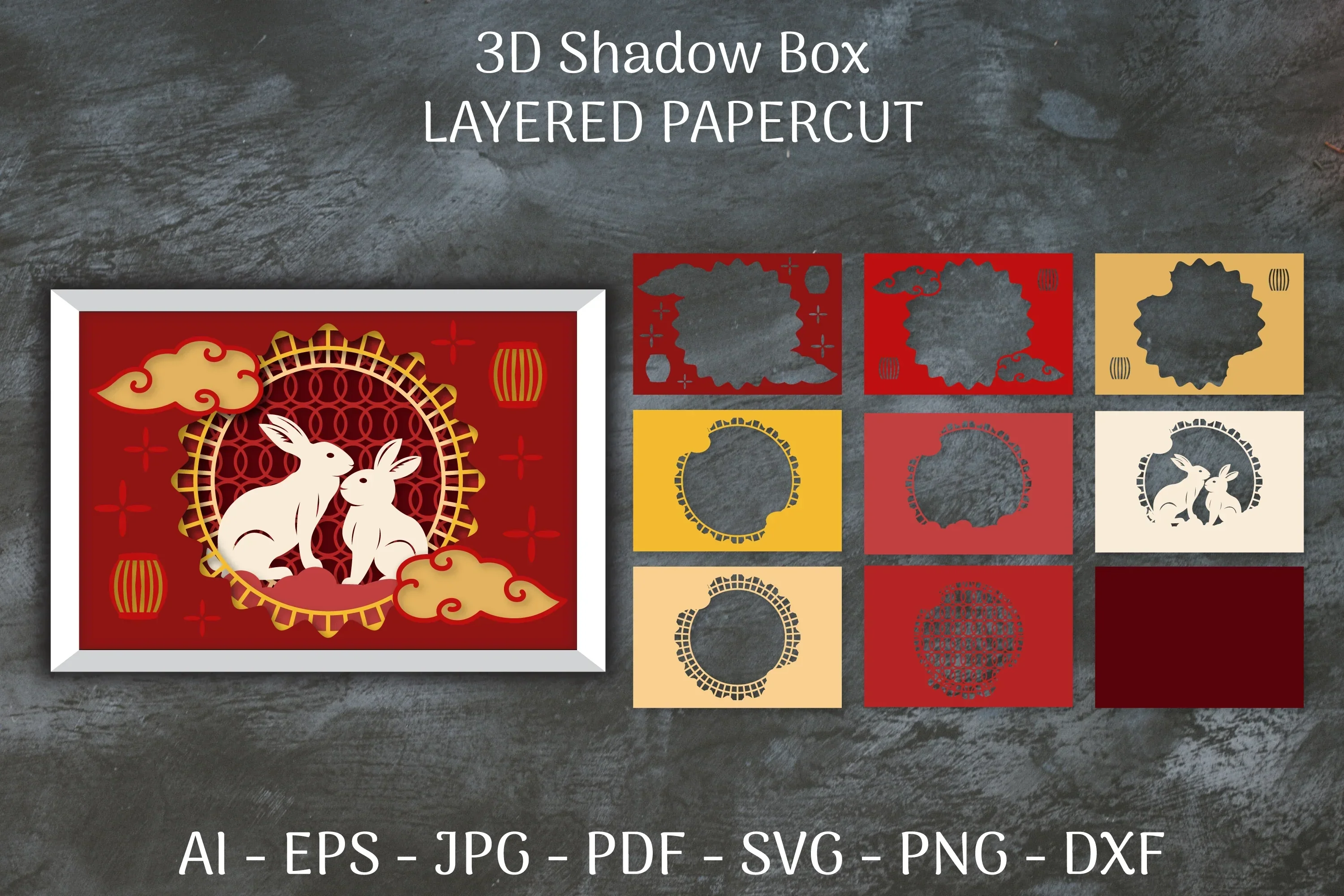 Chinese 3D Shadow Box Layered Papercut SVG Bundle