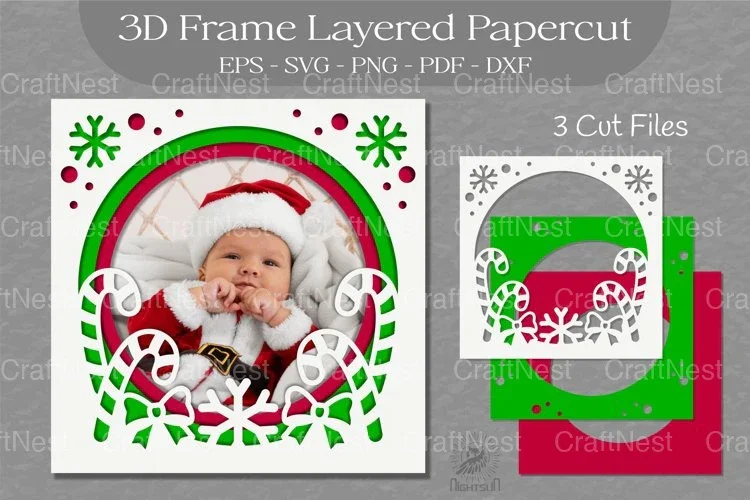 Christmas 3D Frame Layered SVG Bundle
