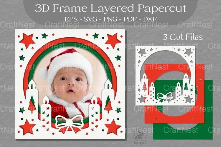 Christmas 3D Frame Layered SVG Bundle