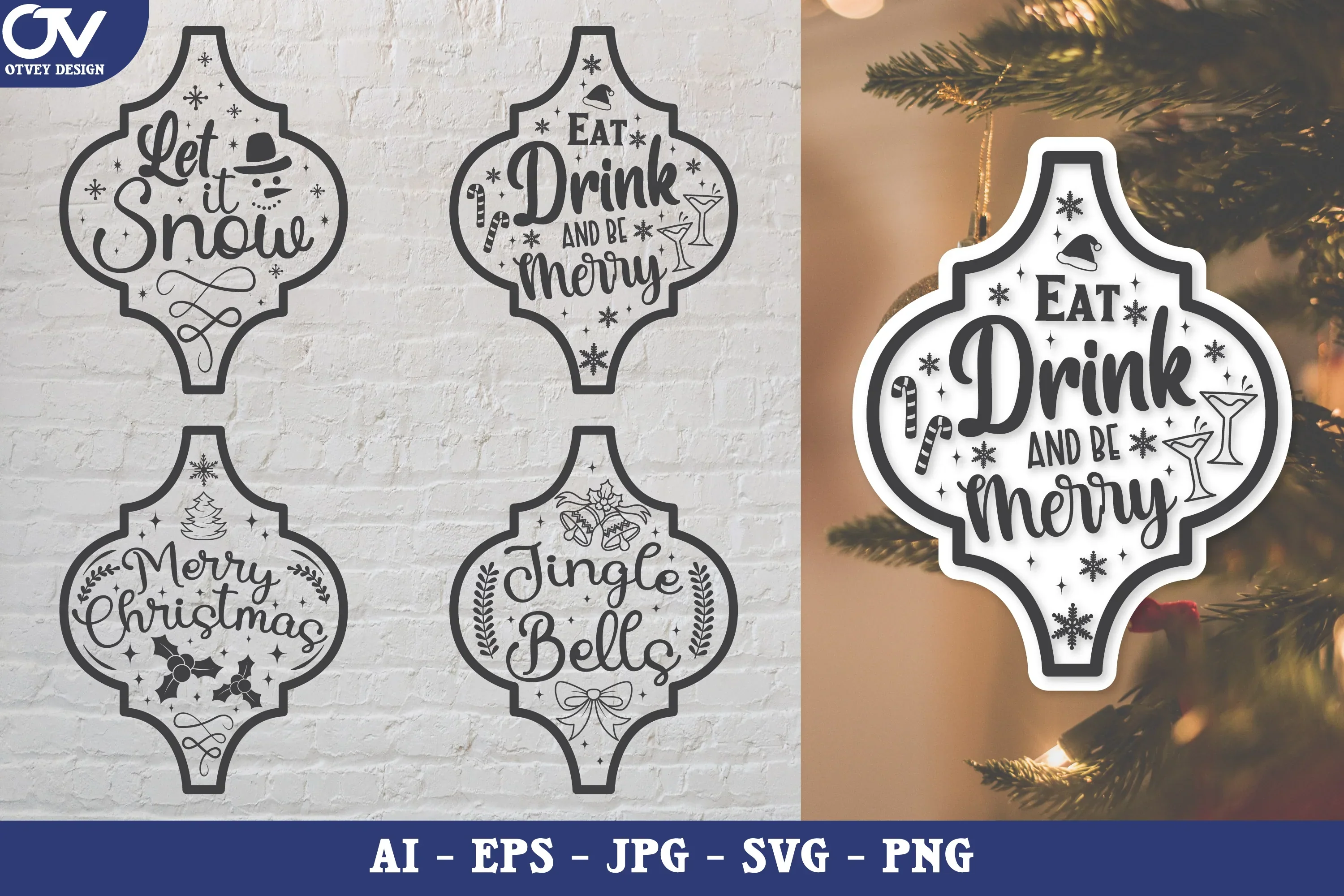 Christmas Arabesque Illustration Decal SVG Bundle