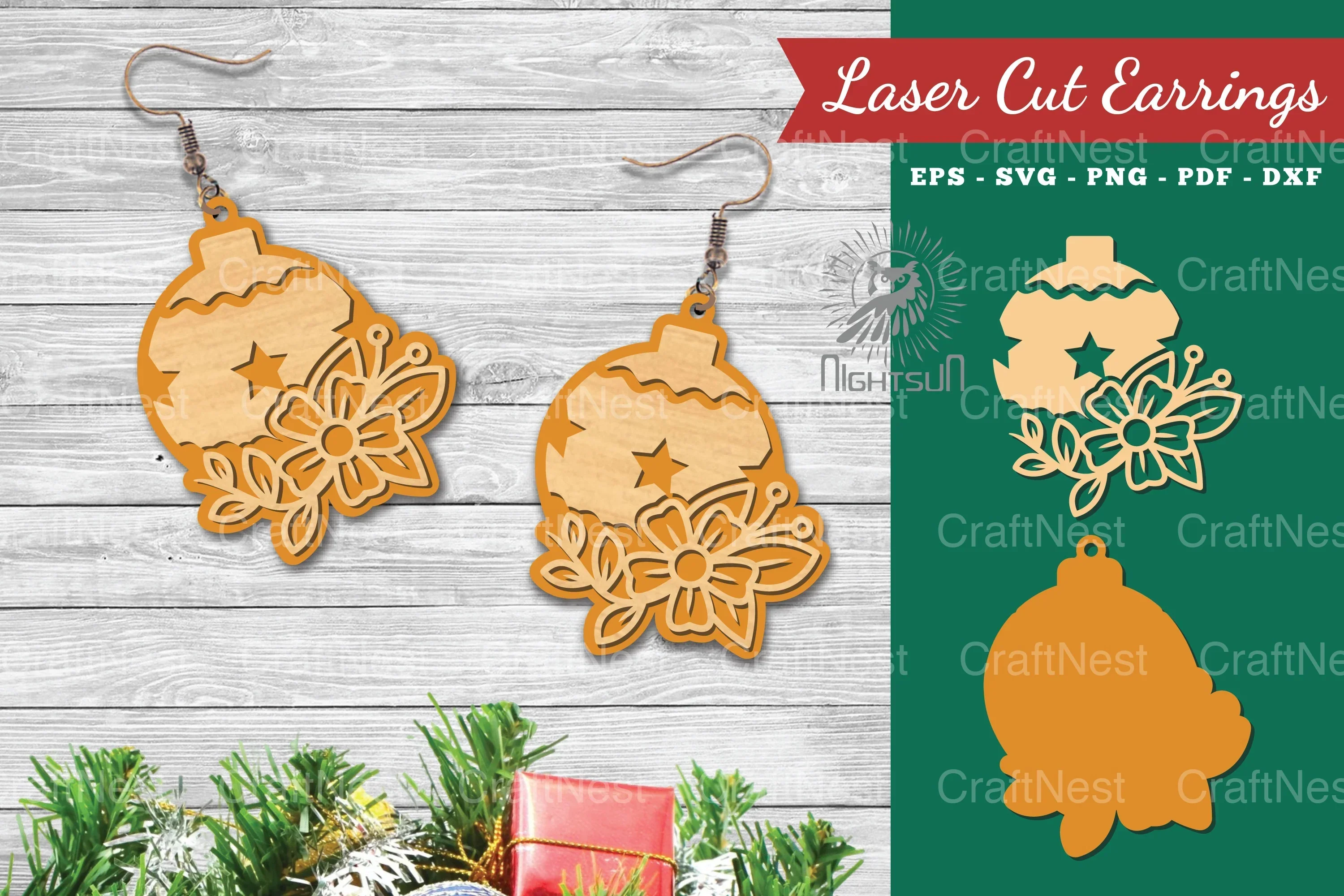 Christmas Ball Laser Cut Flower Earrings Bundle