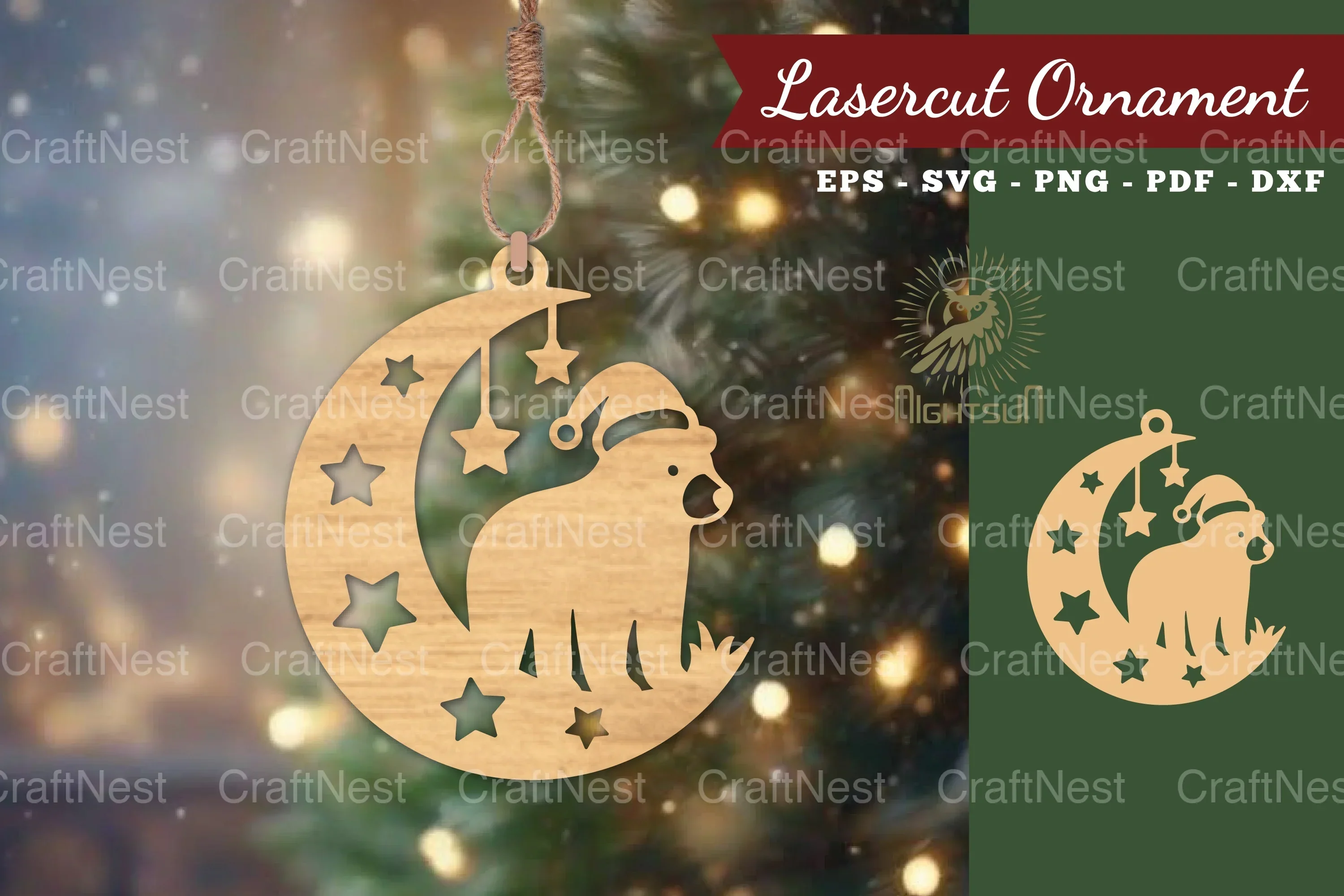 Christmas Bear in Moon Lasercut Ornament SVG Bundle