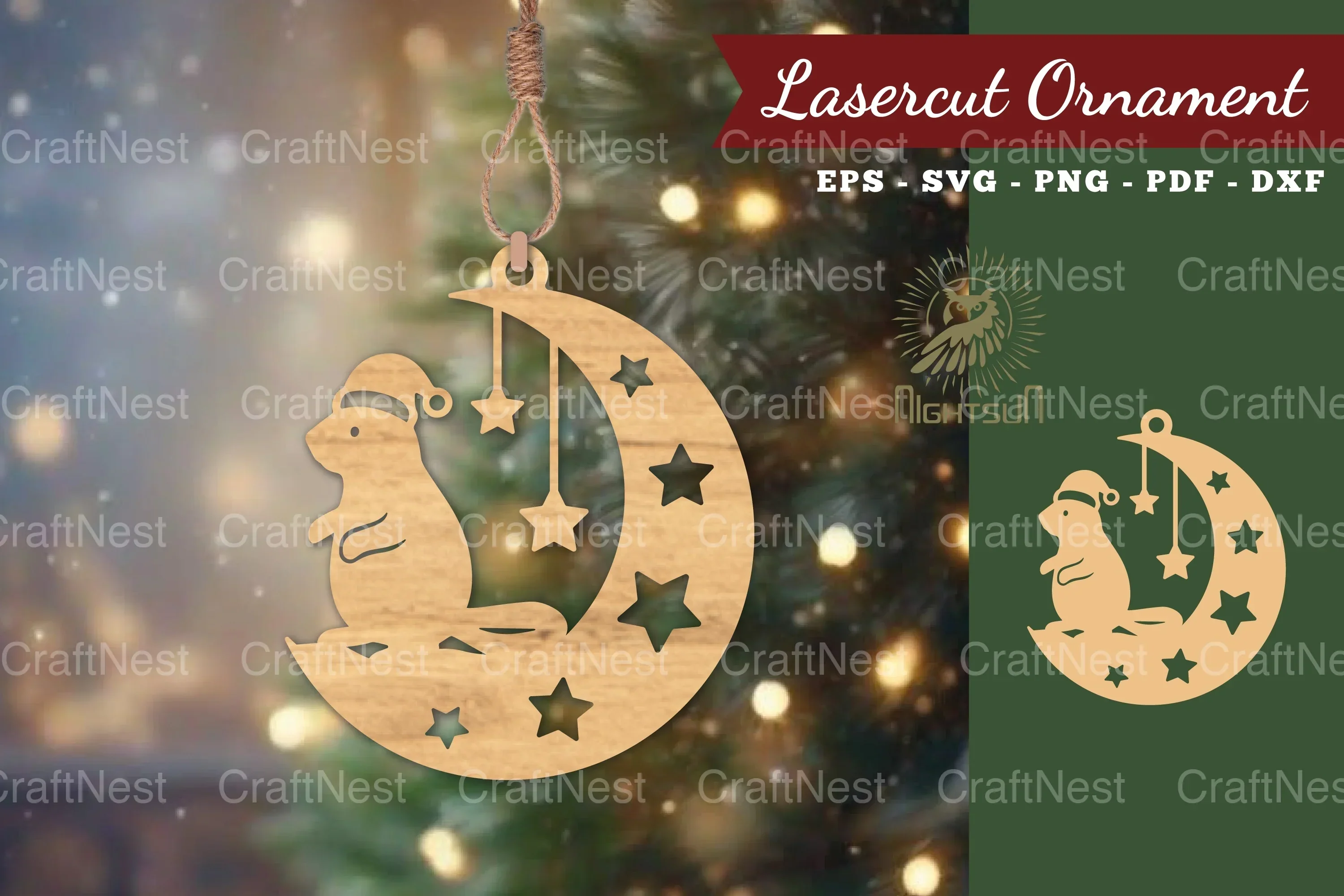 Christmas Beaver in Moon Laser Cut Ornament Clipart Bundle