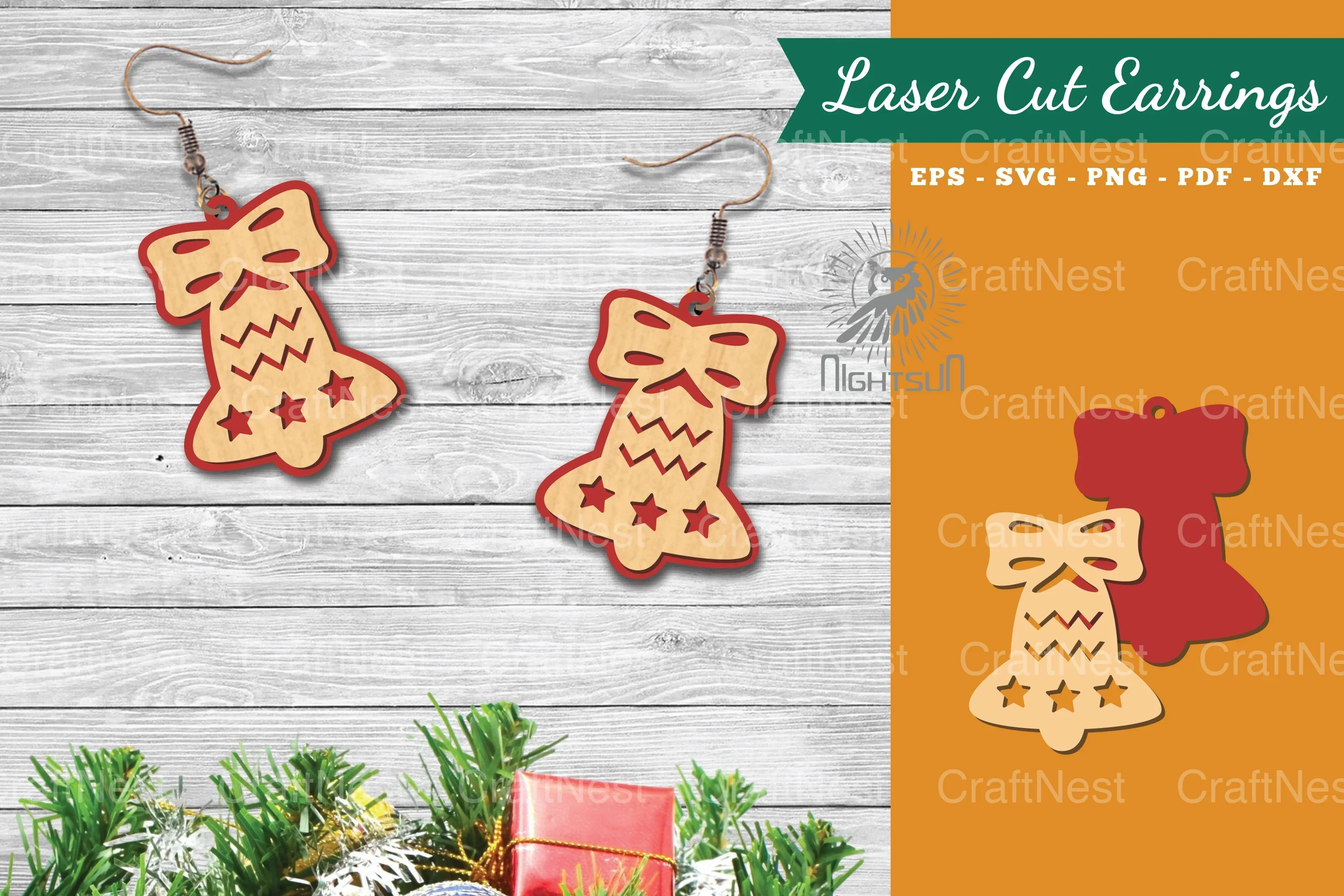 Christmas Bell Laser Cut Earrings SVG Bundle